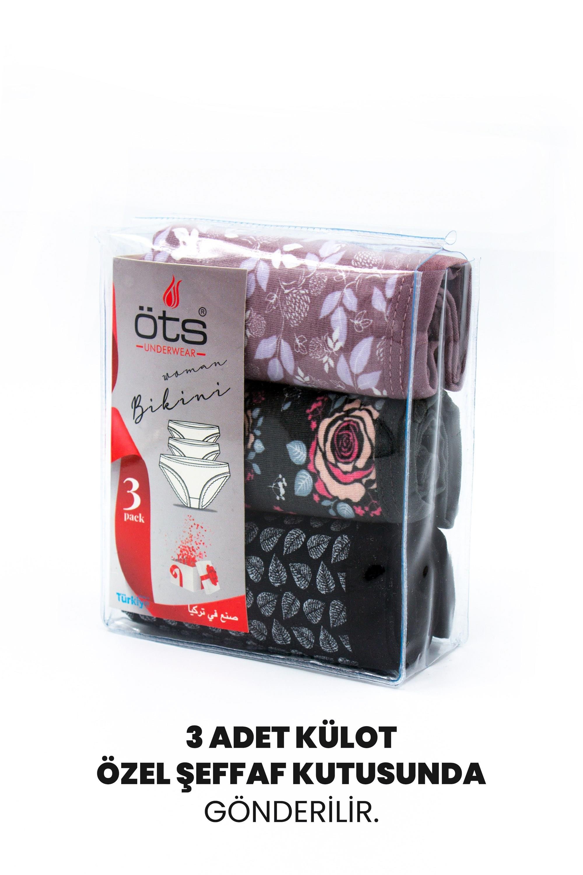 Öts Kadın Külot 3'lü Paket, Bikini, Normal Bel Külot (%96 Pamuk - %4 Elastan)