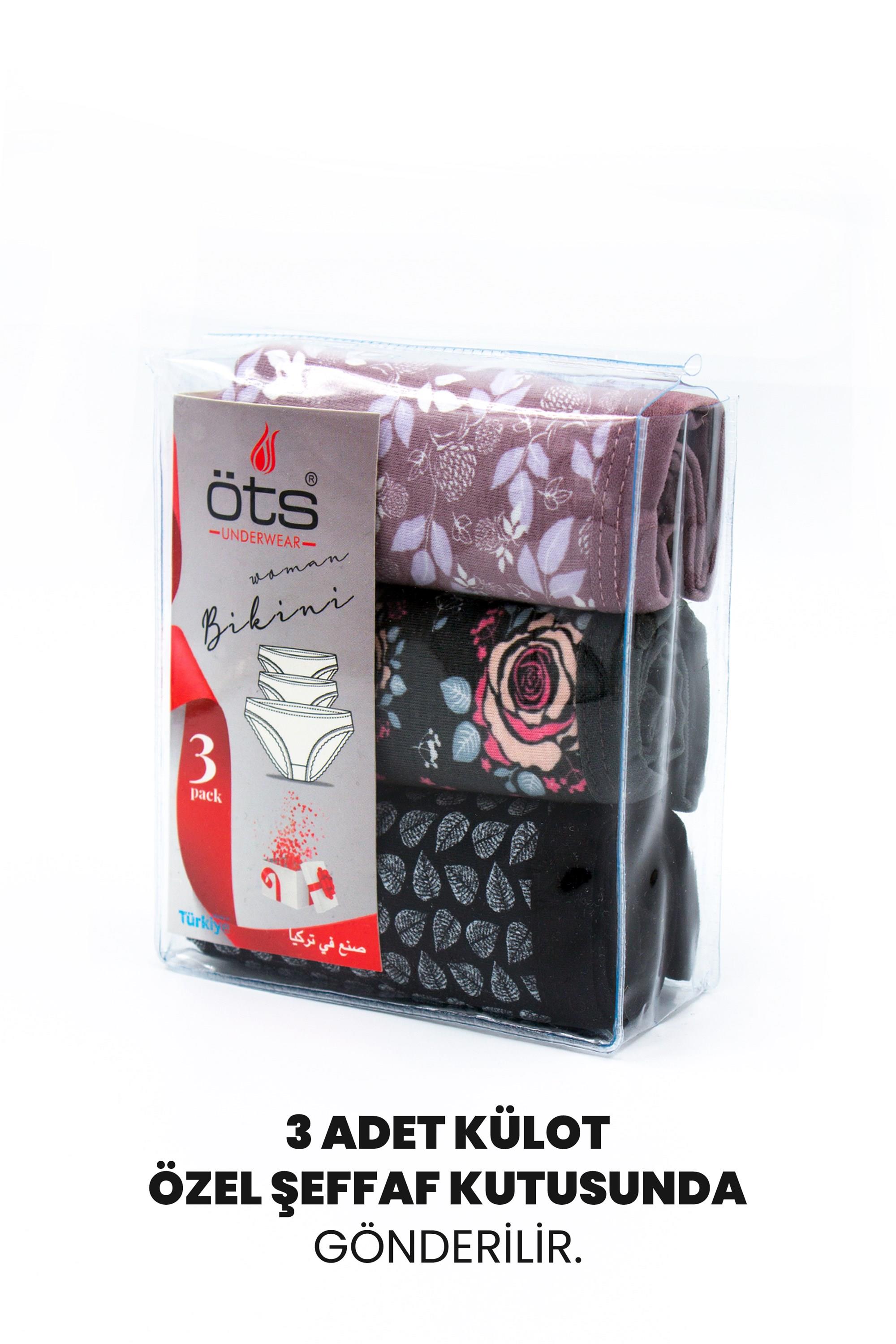 Öts Kadın Külot 3'lü Paket, Bikini, Normal Bel Külot (%96 Pamuk - %4 Elastan)