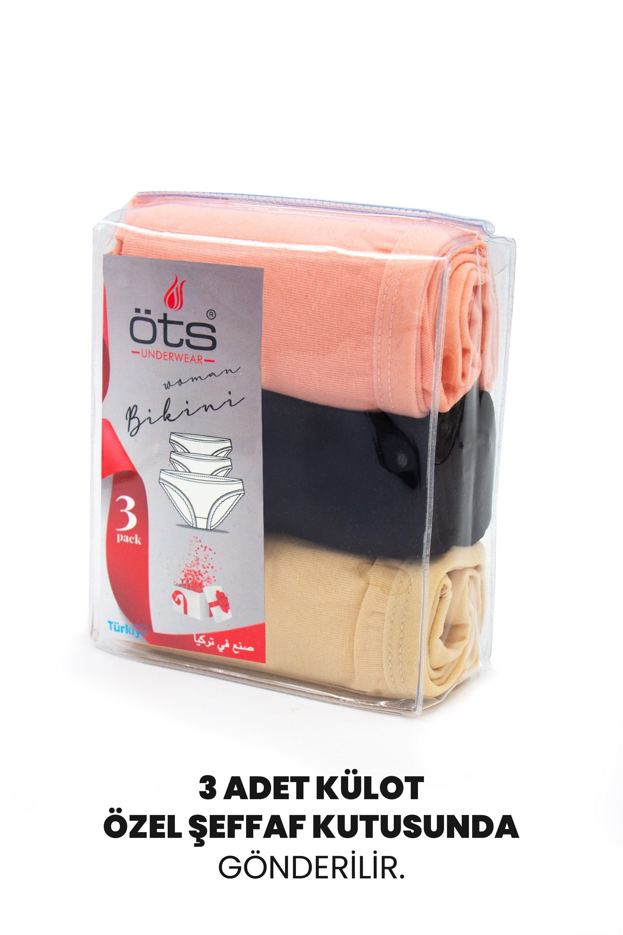 Öts Kadın Külot 3'lü Paket, Bikini, Normal Bel Külot (%96 Pamuk - %4 Elastan)