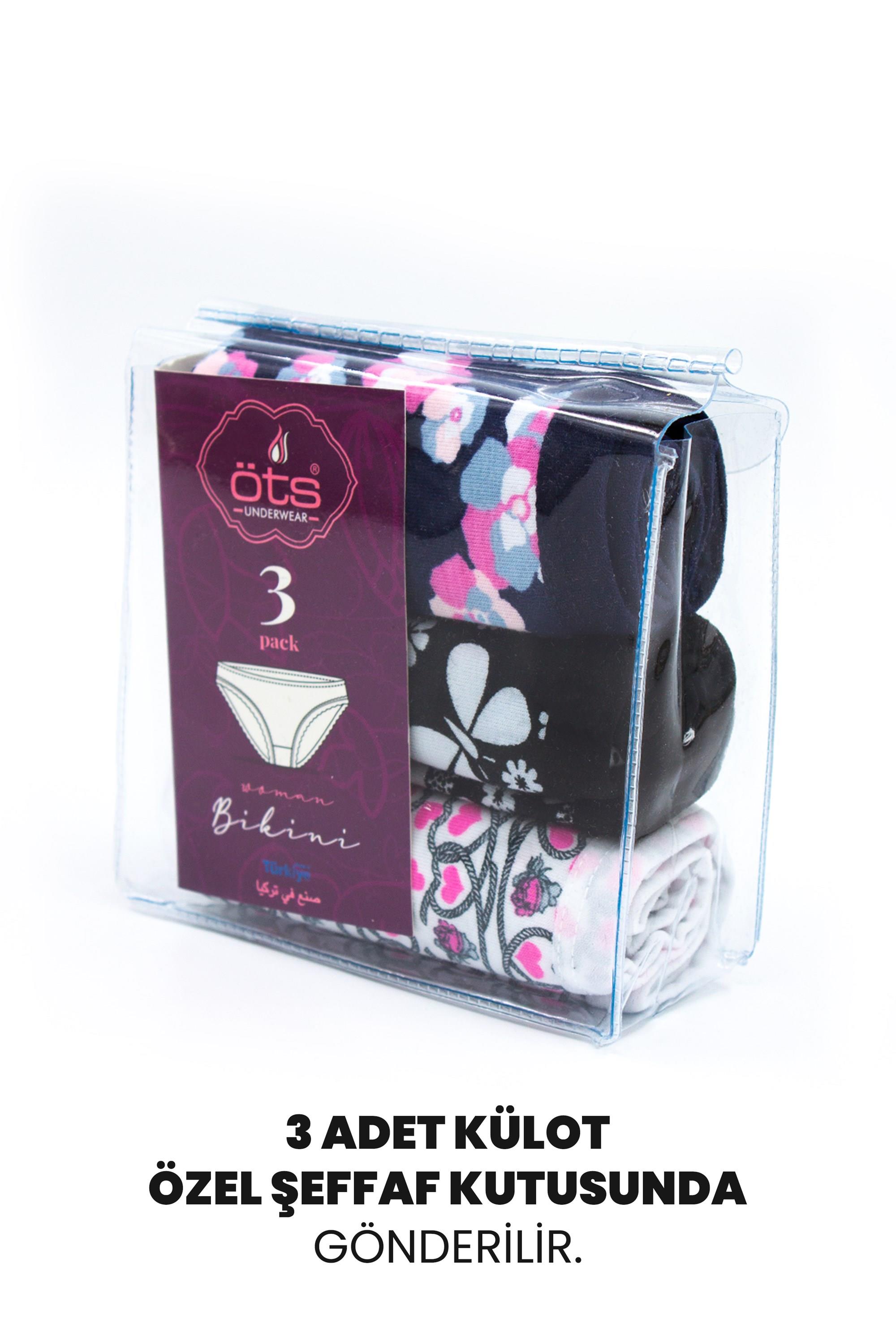 Öts Kadın Külot 3'lü Paket, Bikini, Normal Bel Külot (%96 Pamuk - %4 Elastan)