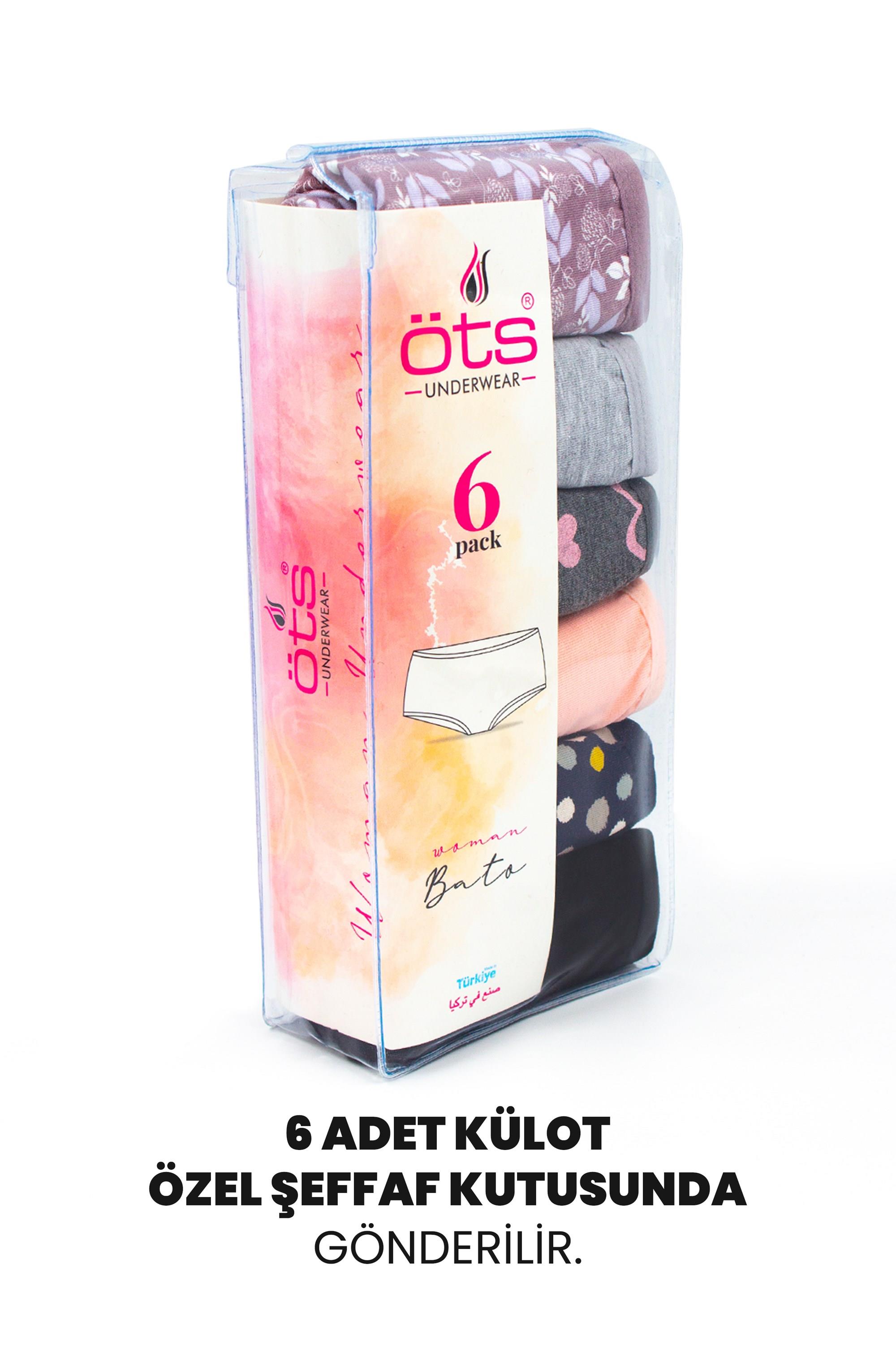 Öts Kadın Külot 6'lı Paket, Bato, Yüksek Bel Külot, High Cut (%96 Pamuk - %4 Elastan)