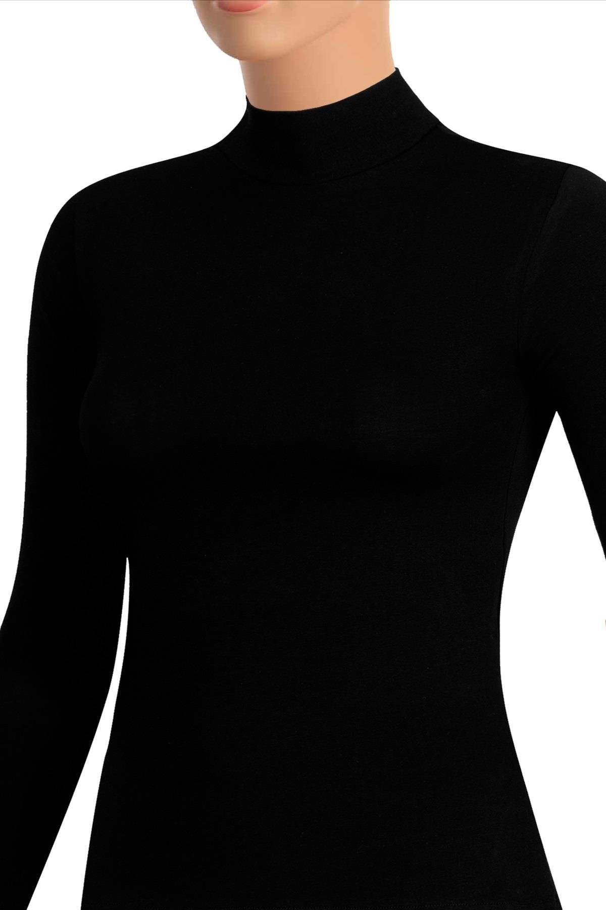 Öts Kadın T-Shirt Boğazlı Uzun Kol (%96 Pamuk - %4 Elastan)