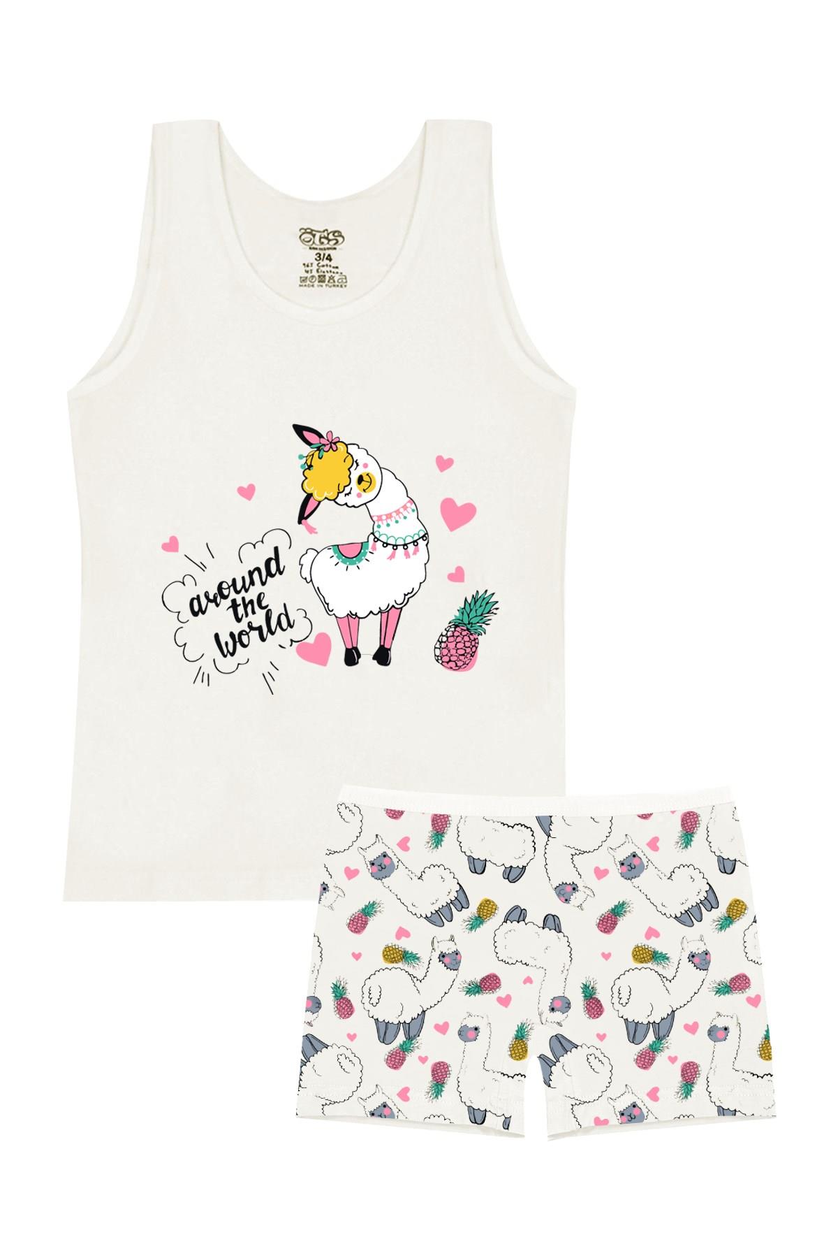 Öts Kız Çocuk Atlet Boxer Likralı Ekru Koyun (%96 Pamuk - %4 Elastan)