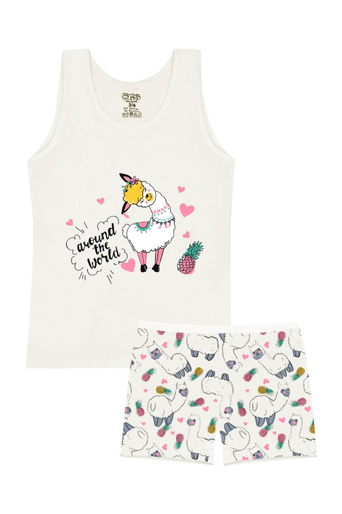 Öts Kız Çocuk Atlet Boxer Likralı Ekru Koyun (%96 Pamuk - %4 Elastan)