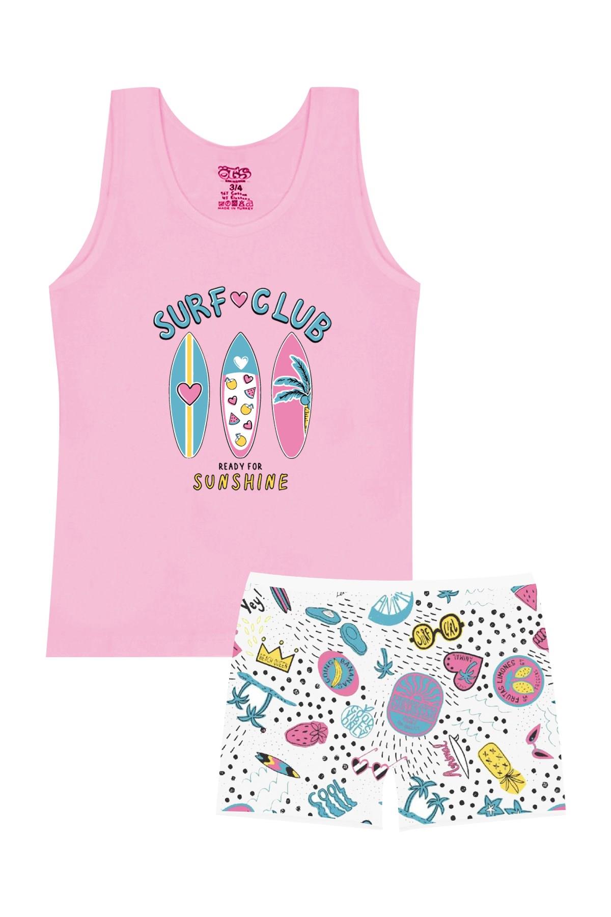 Öts Kız Çocuk Atlet Boxer Likralı Pembe Surf (%96 Pamuk - %4 Elastan)