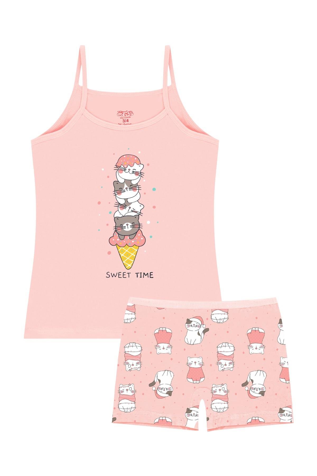 Öts Kız Çocuk Atlet Boxer Likralı Somon Dondurma (%96 Pamuk - %4 Elastan)