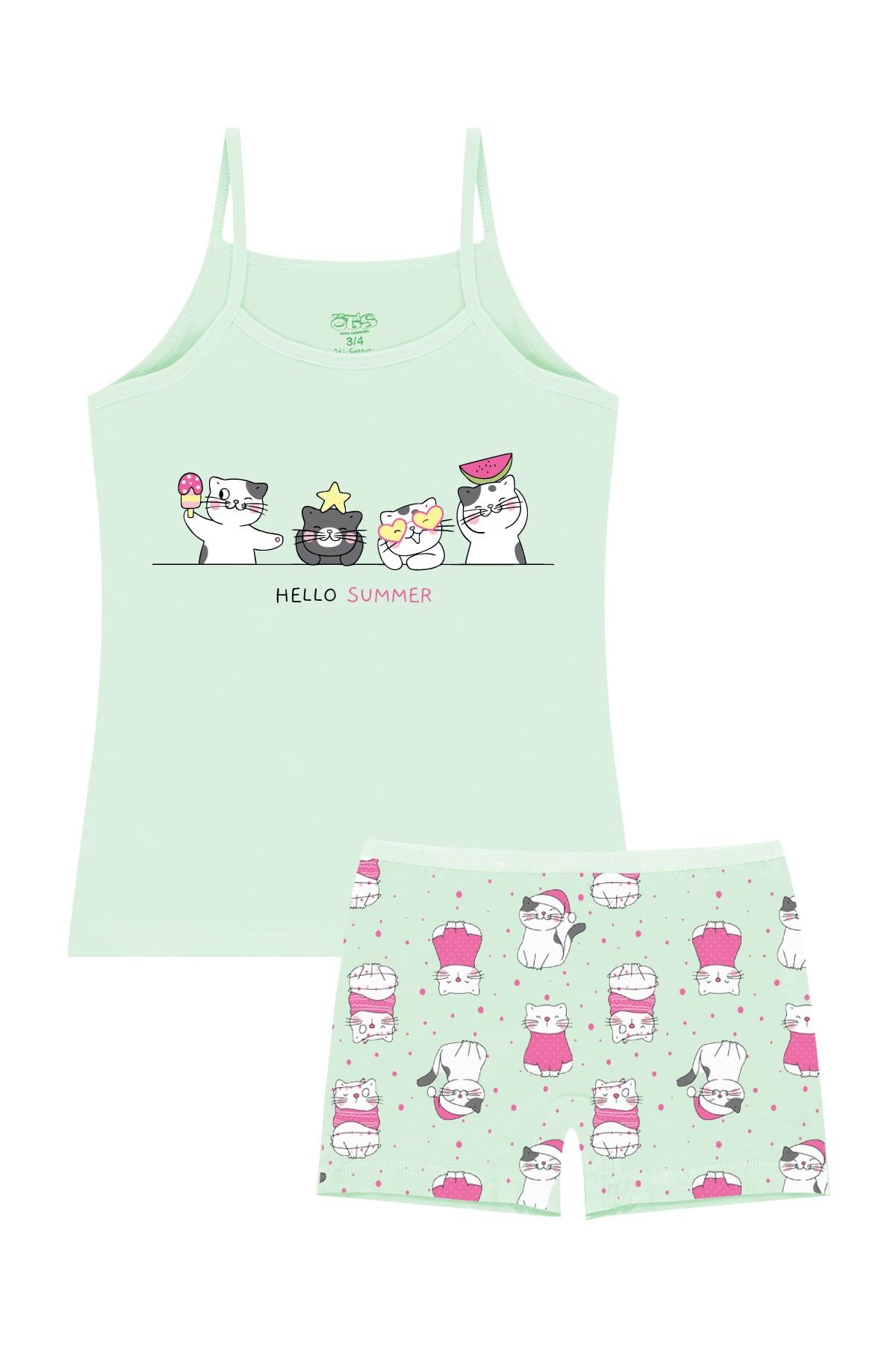 Öts Kız Çocuk Atlet Boxer Likralı Yeşil Dondurma (%96 Pamuk - %4 Elastan)