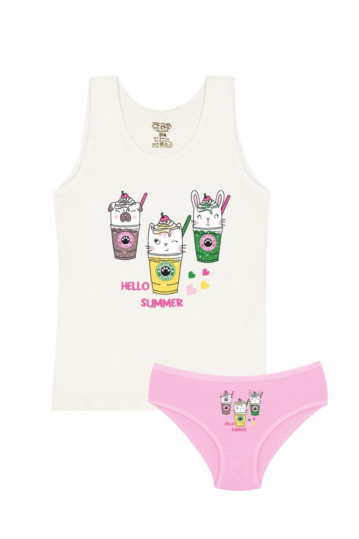 Öts Kız Çocuk Atlet Külot Likralı Ekru Dondurma (%96 Pamuk - %4 Elastan)