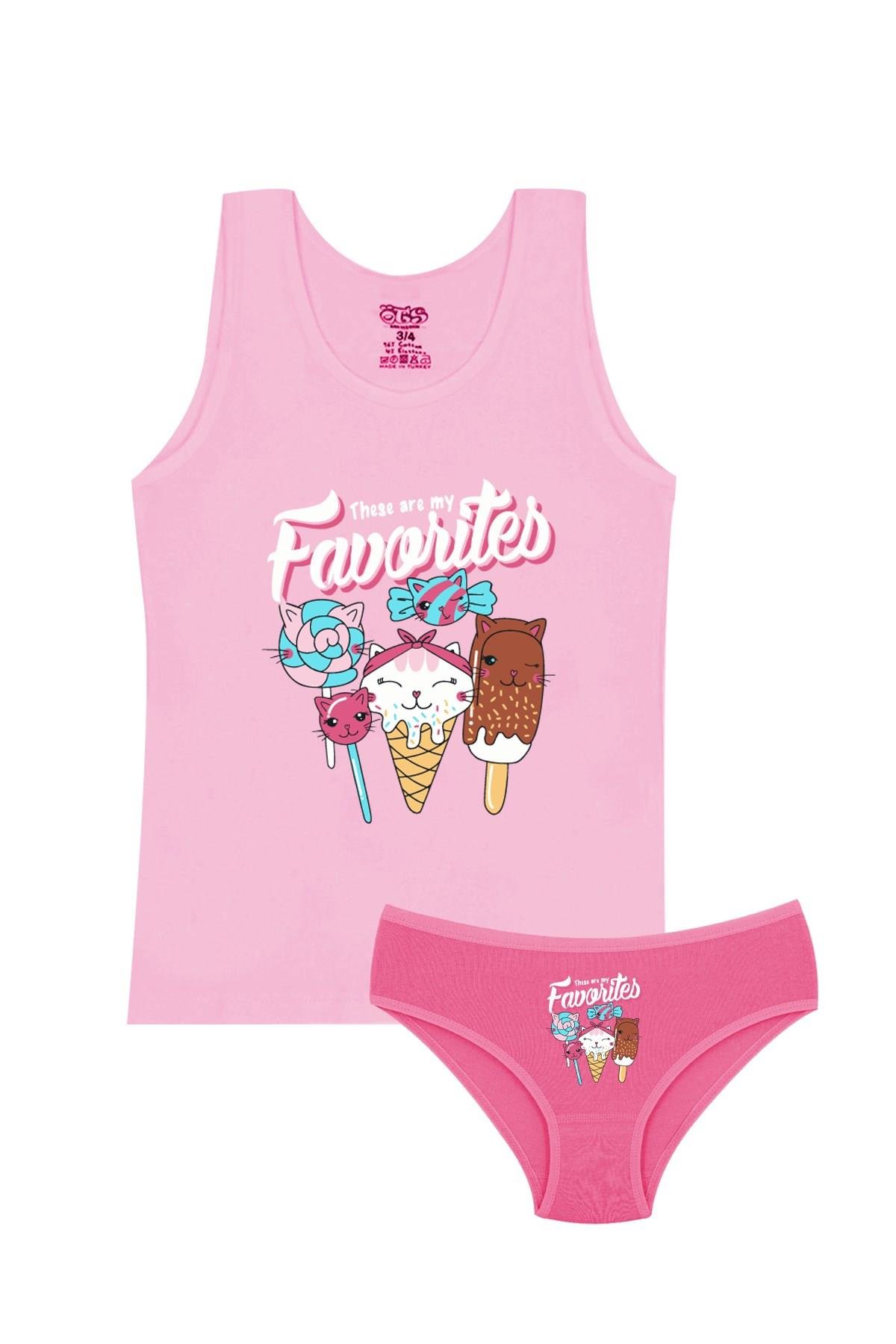 Öts Kız Çocuk Atlet Külot Likralı Pembe Dondurma (%96 Pamuk - %4 Elastan)