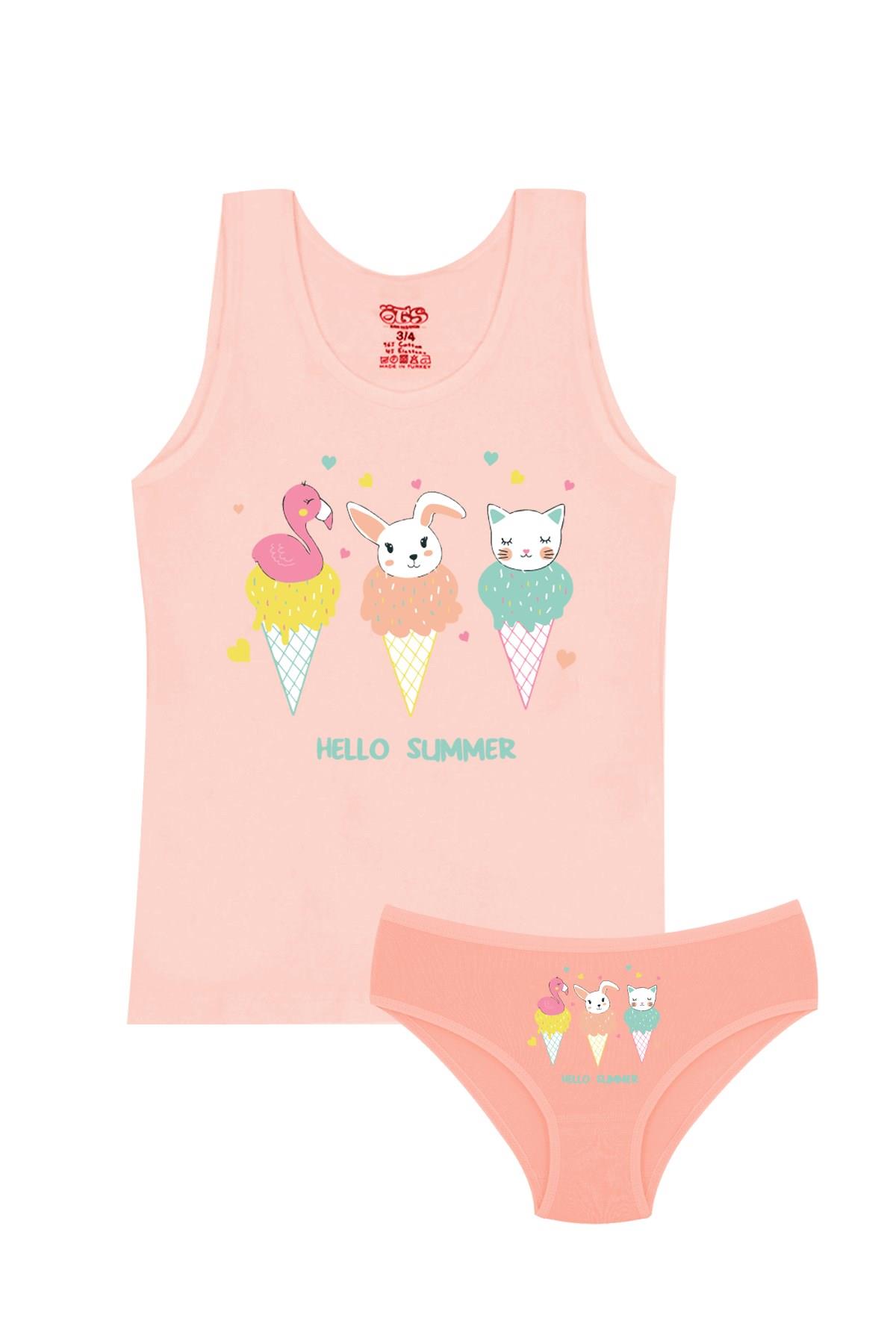 Öts Kız Çocuk Atlet Külot Likralı Somon Dondurma (%96 Pamuk - %4 Elastan)