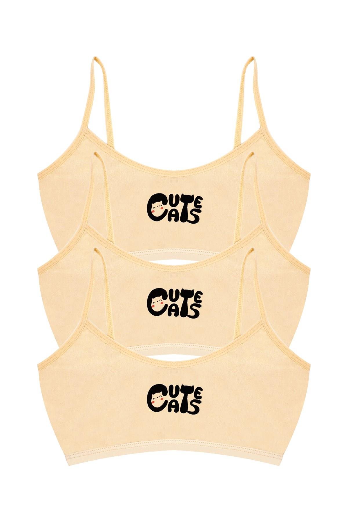 Öts Kız Çocuk Büstiyer 3'lü Baskılı Pedsiz (%96 Pamuk - %4 Elastan)