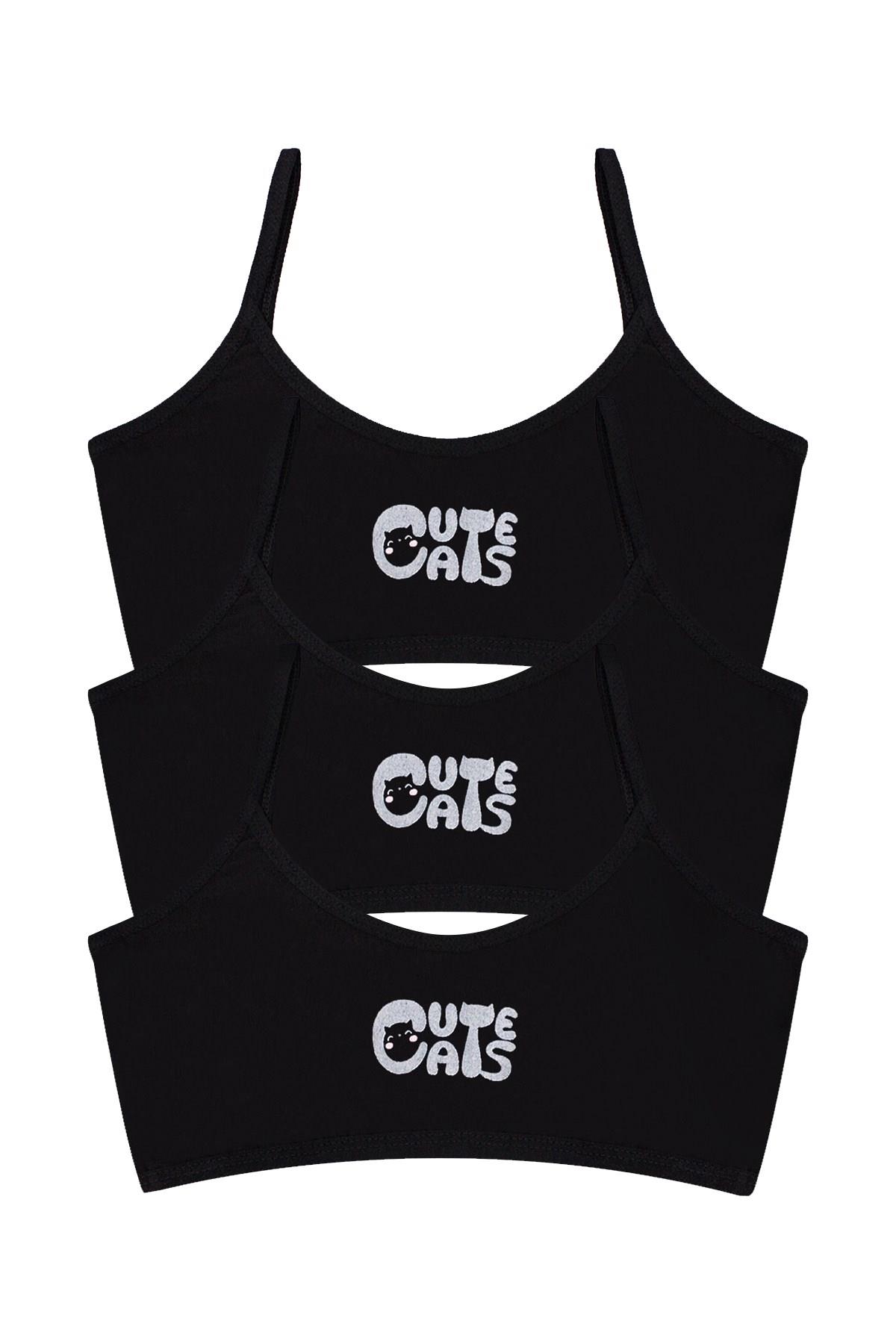 Öts Kız Çocuk Büstiyer 3'lü Baskılı Pedsiz (%96 Pamuk - %4 Elastan)