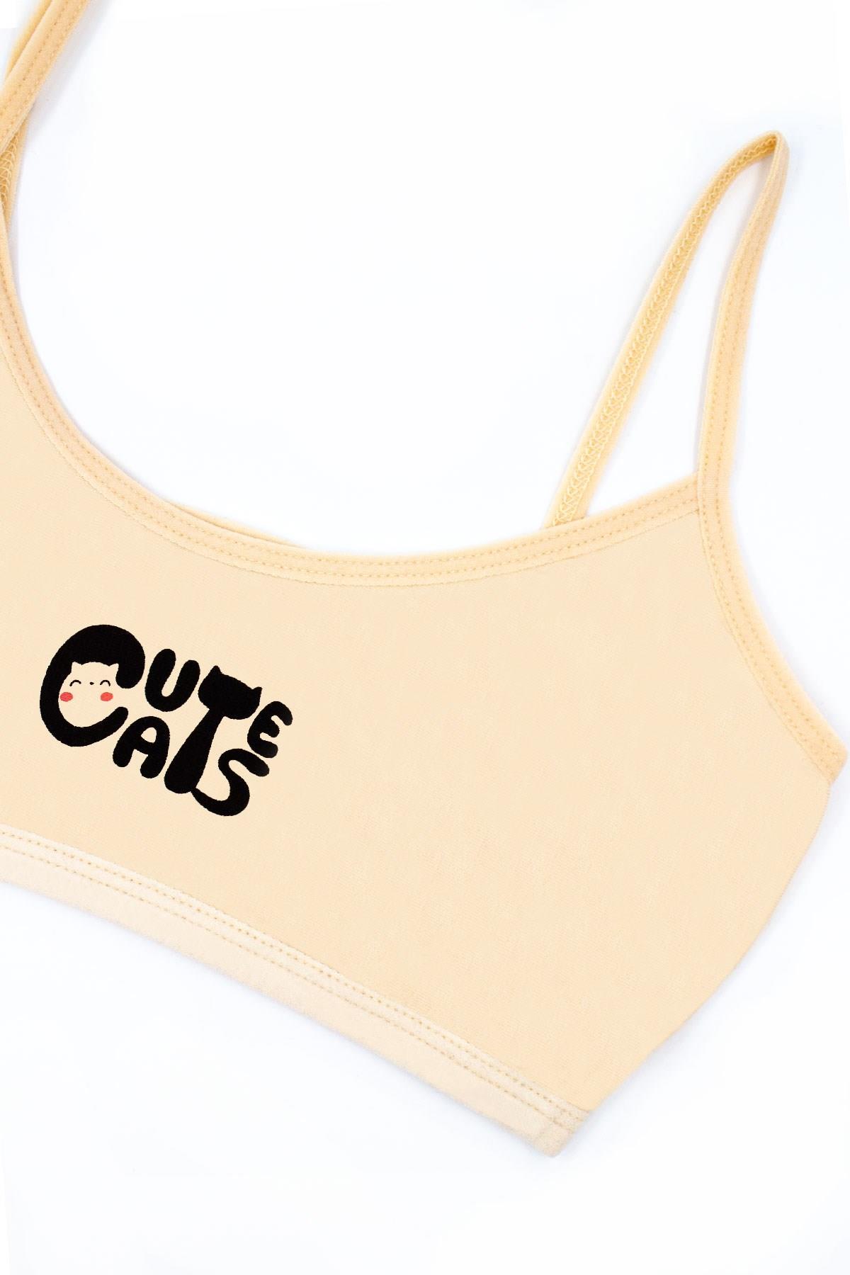 Öts Kız Çocuk Büstiyer 3'lü Baskılı Pedsiz (%96 Pamuk - %4 Elastan)