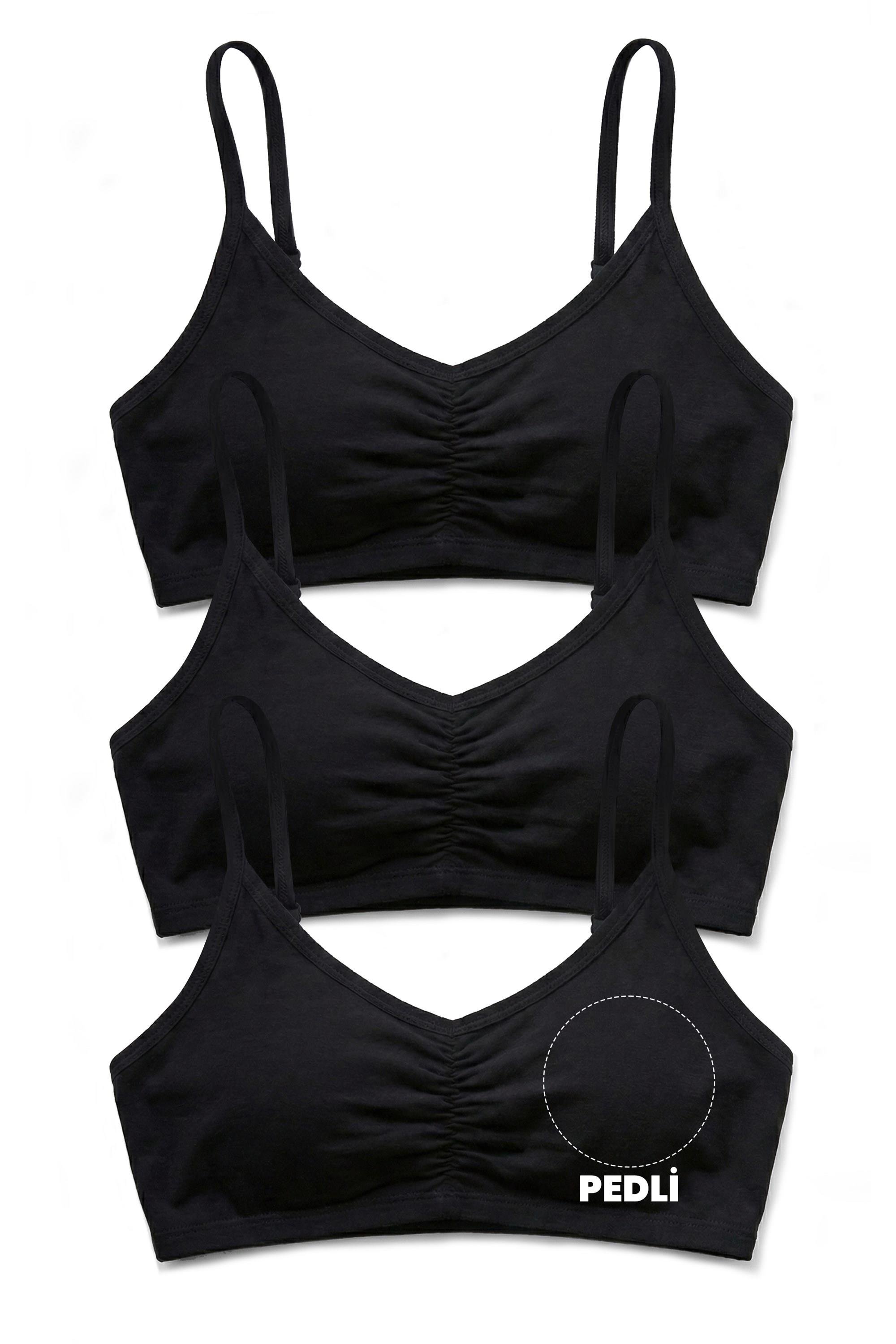 Öts Kız Çocuk Büstiyer 3'lü İnce Askılı, Önü Büzgülü, Pedli (%96 Pamuk - %4 Elastan)