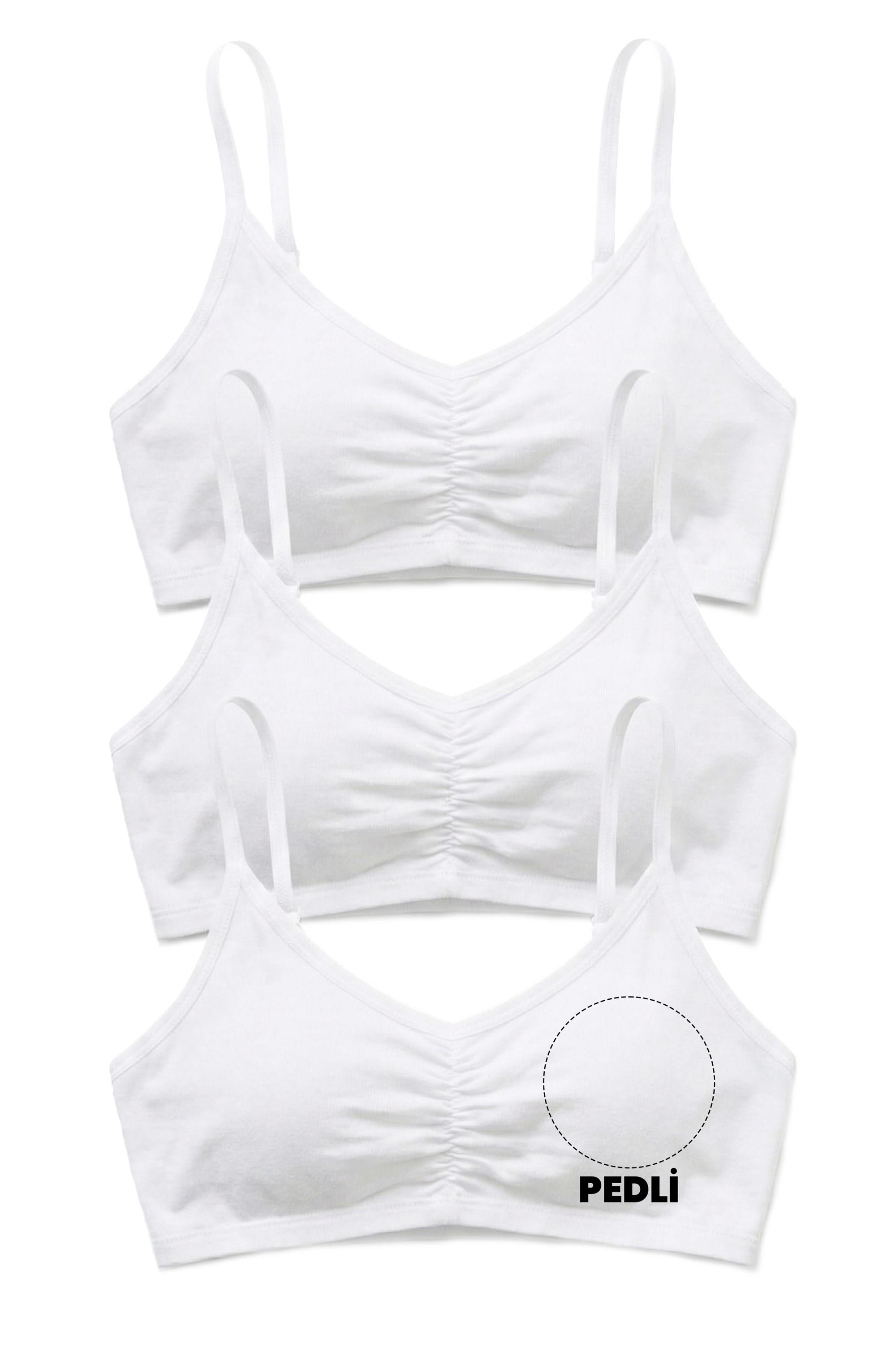 Öts Kız Çocuk Büstiyer 3'lü İnce Askılı, Önü Büzgülü, Pedli (%96 Pamuk - %4 Elastan)