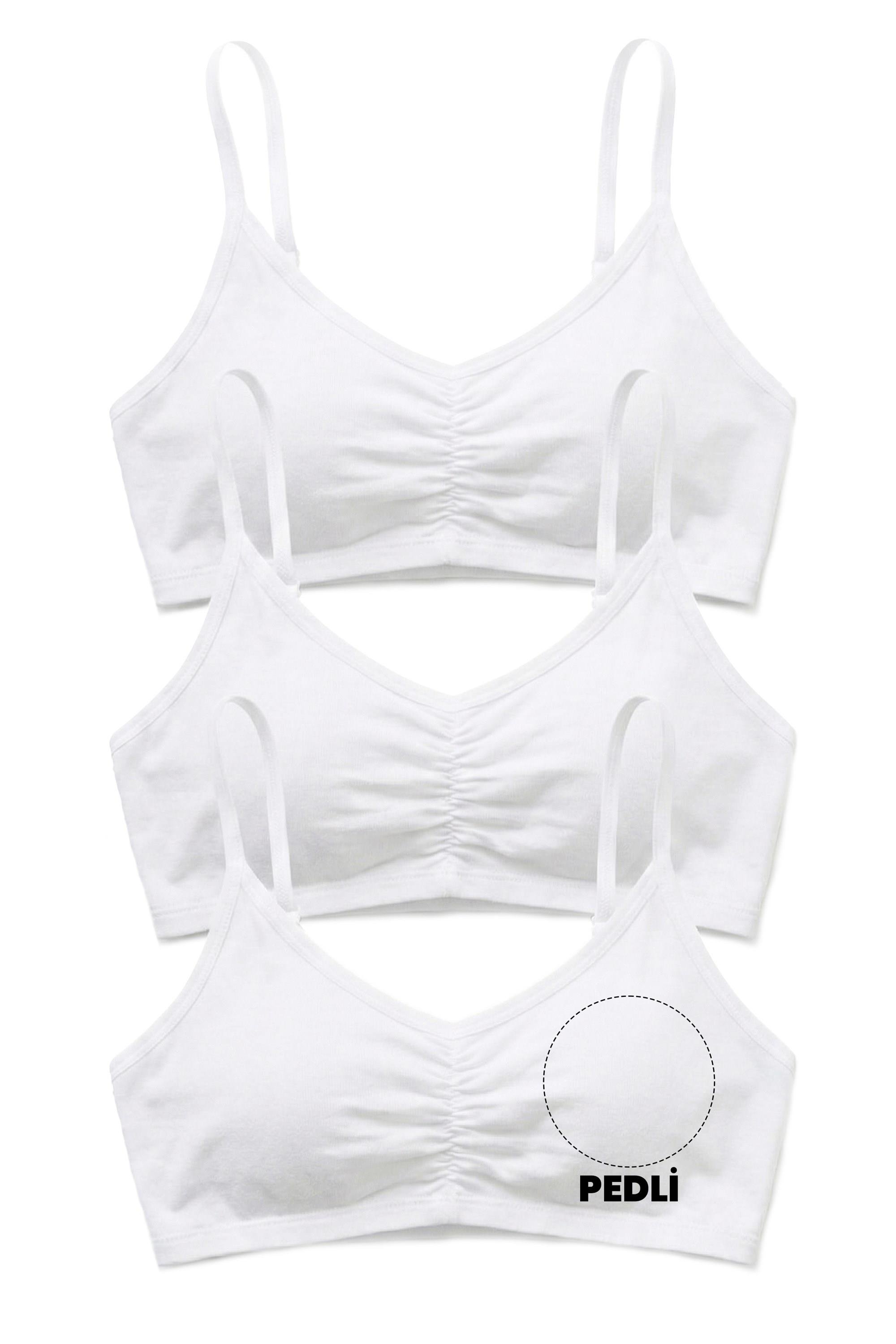 Öts Kız Çocuk Büstiyer 3'lü İnce Askılı, Önü Büzgülü, Pedli (%96 Pamuk - %4 Elastan)