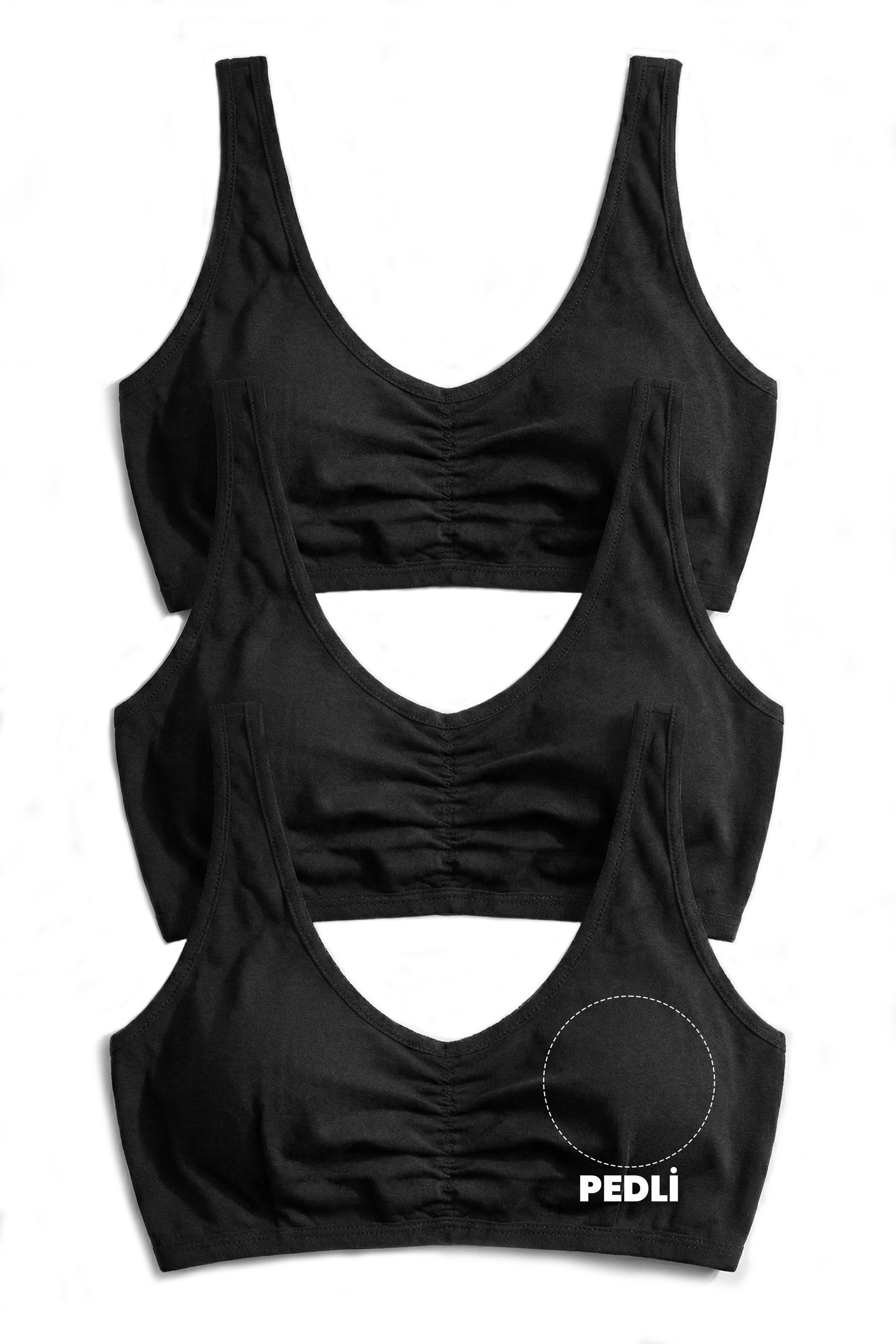 Öts Kız Çocuk Büstiyer 3'lü Kalın Askılı, Önü Büzgülü, Pedli (%96 Pamuk - %4 Elastan)