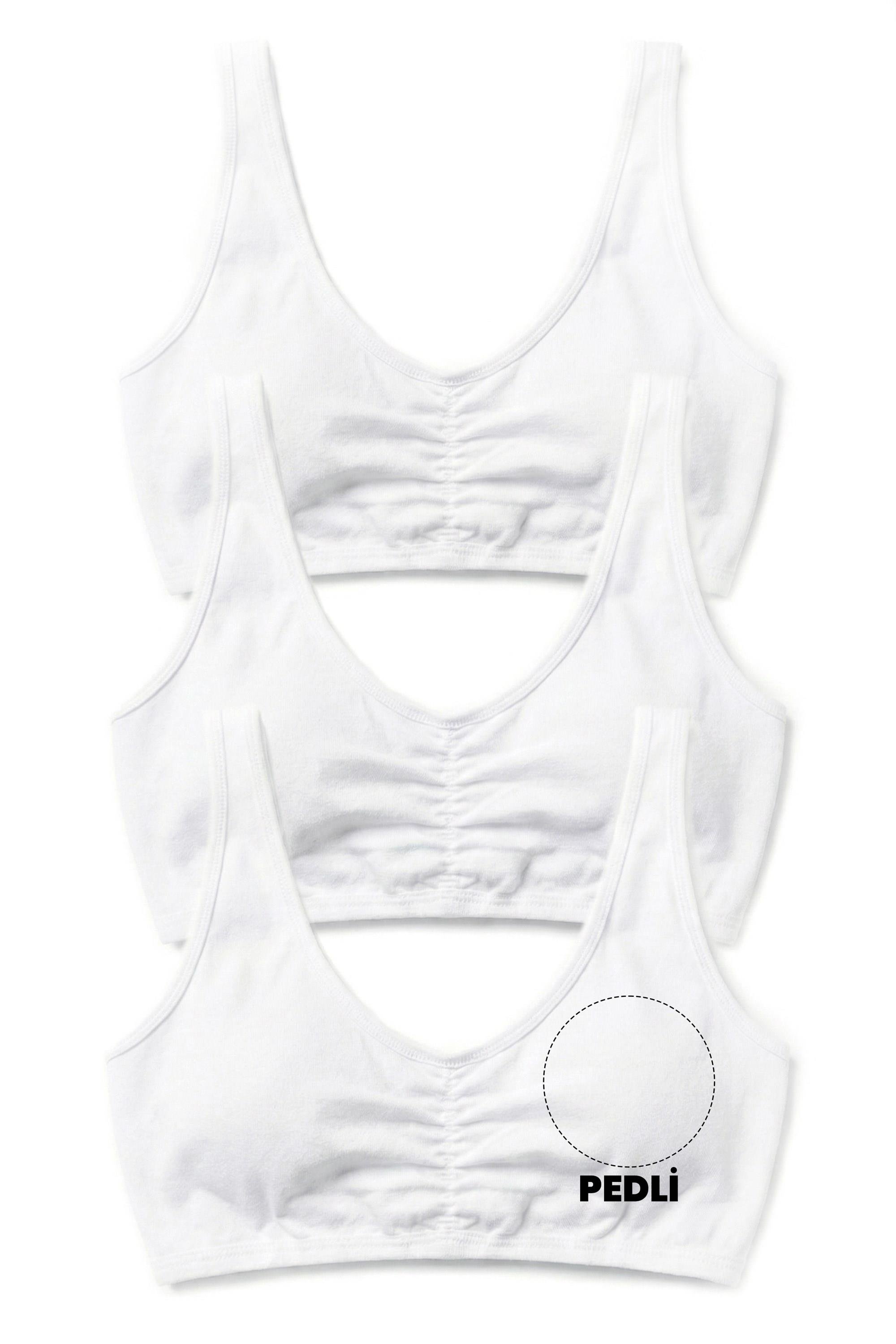 Öts Kız Çocuk Büstiyer 3'lü Kalın Askılı, Önü Büzgülü, Pedli (%96 Pamuk - %4 Elastan)