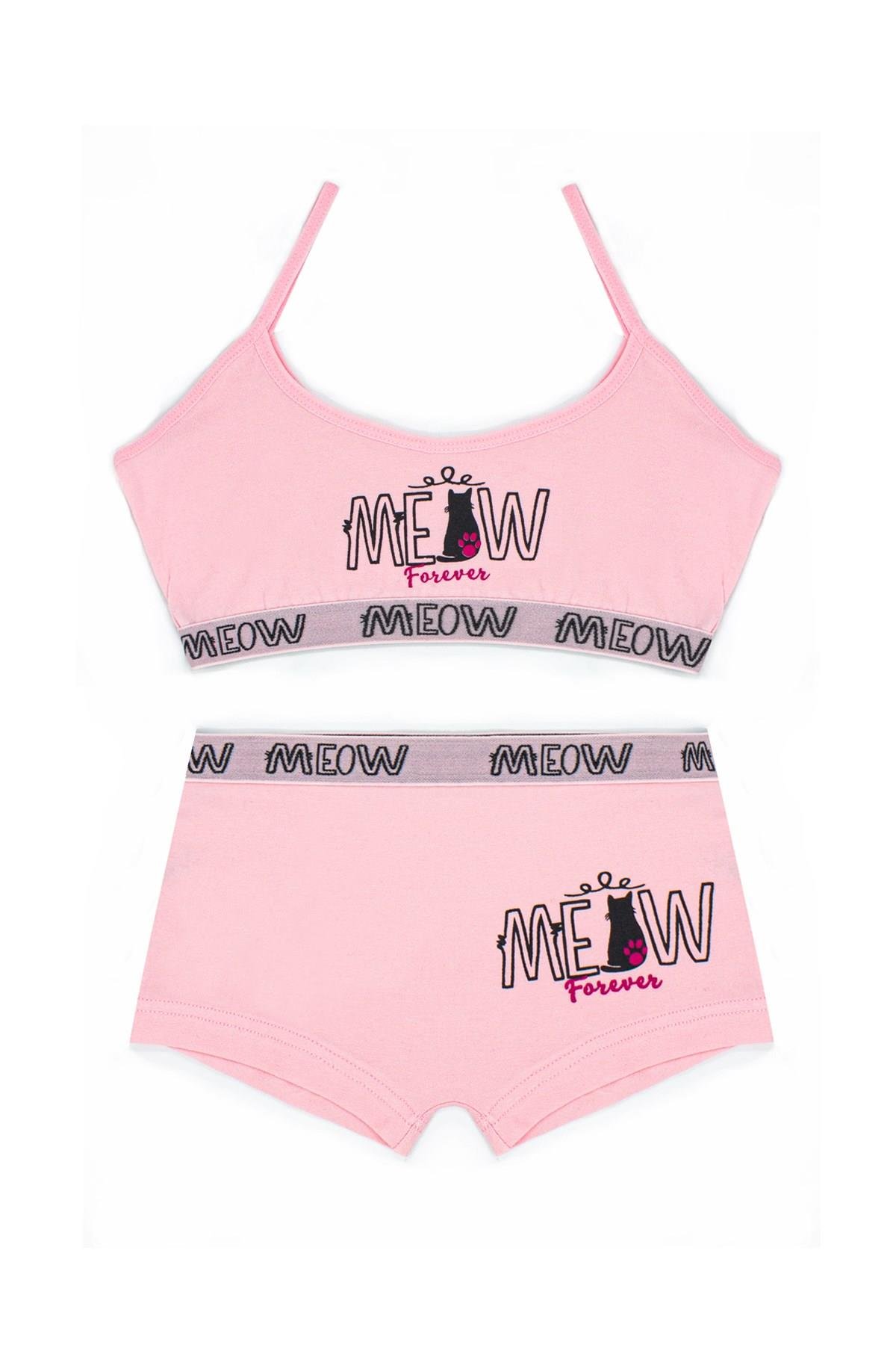 Öts Kız Çocuk Bustiyer Şort Likralı Pembe Meow (%96 Pamuk - %4 Elastan)