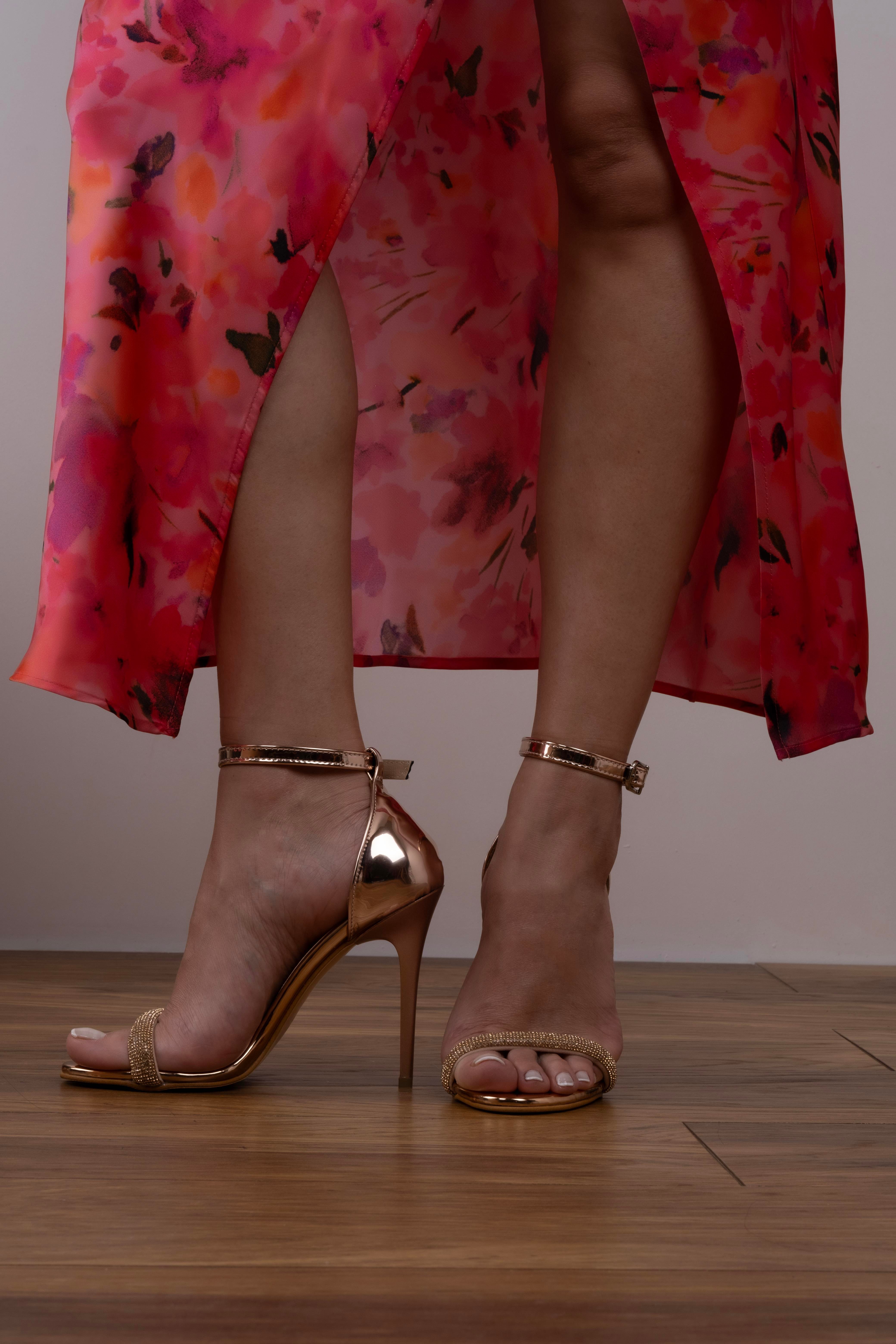 Vanessa Model Tek Bant Taşlı Topuklu Ayakkabı Rose Ayna