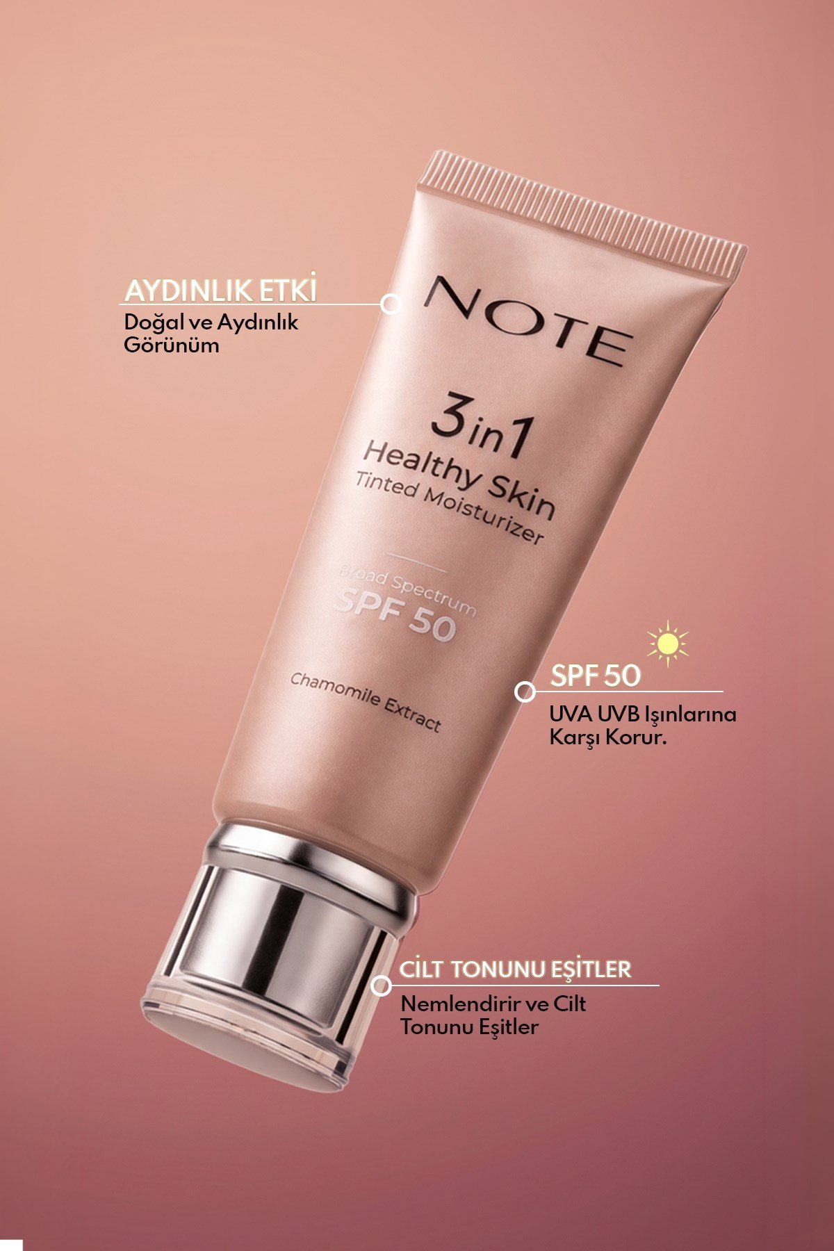 Note 3 in 1 Healthy Skin Tinted Moisturizer 50 SPF Renk Ton Eşitleyici Aydınlatıcı Krem - 00 Light Açık Ton-30111447