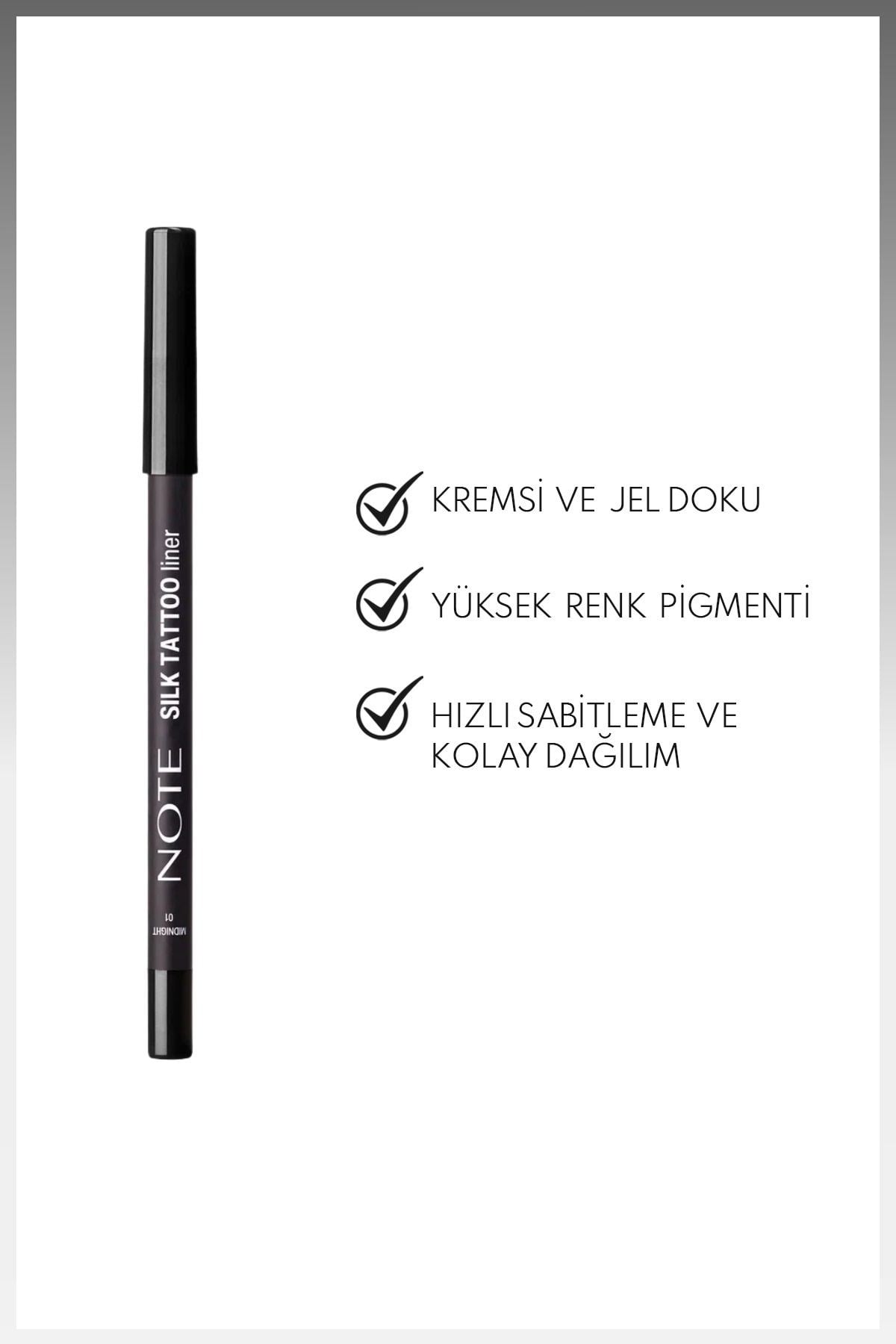 Note Silk Tattoo Liner 01 Midnight Suya Dayanıklı İpeksi Jel Göz Kalemi - Siyah (Mat)-30111491