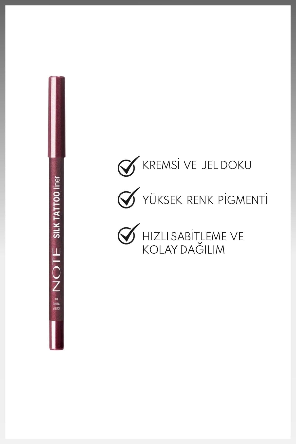 Note Silk Tattoo Liner 04 Deep Wine Suya Dayanıklı İpeksi Jel Göz Kalemi Bordo - (Mat)-30111494