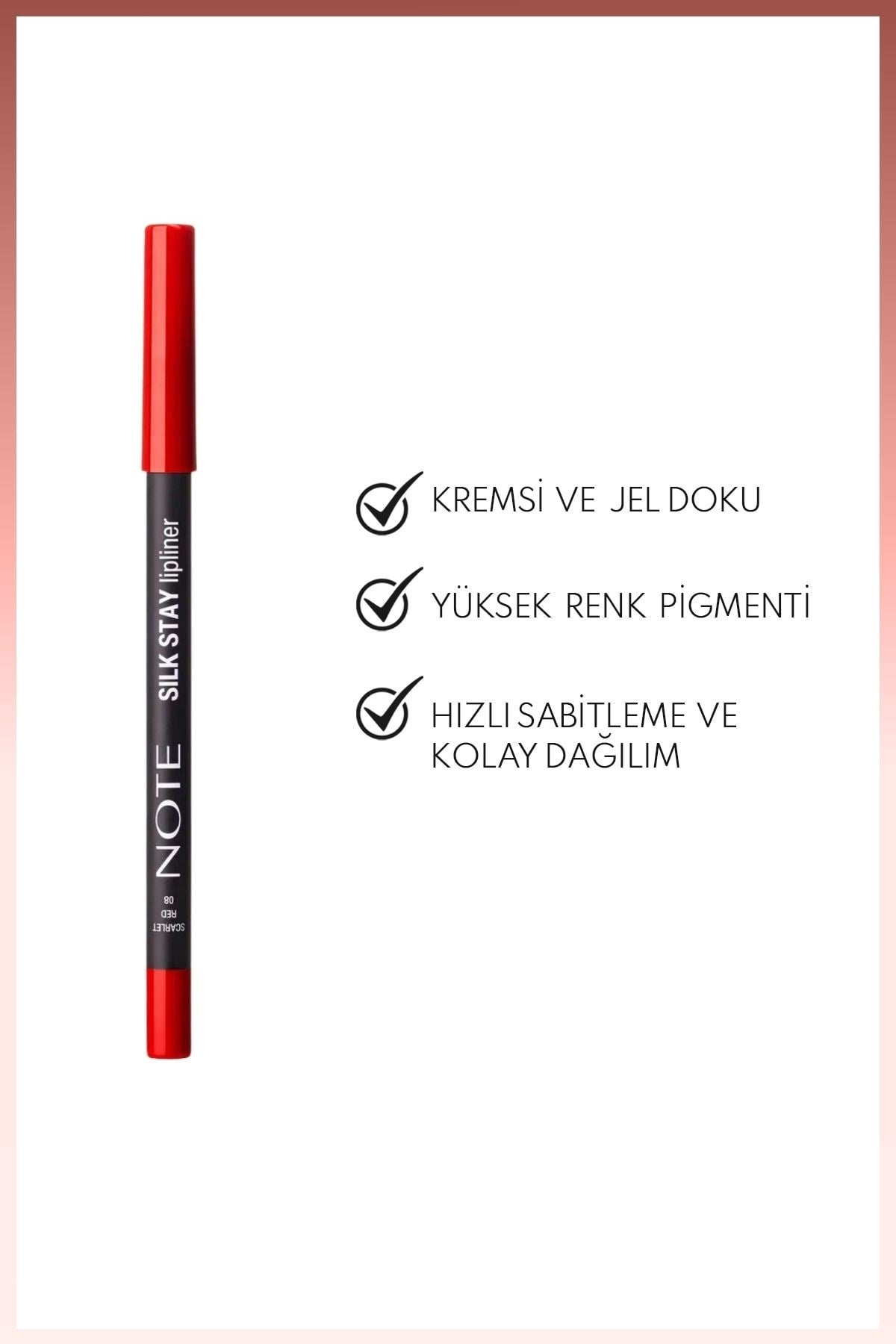 Note Silk Stay Lipliner 08 Scarlet Red Suya Dayanıklı İpeksi Dudak Kalemi - Kırmızı-30111569