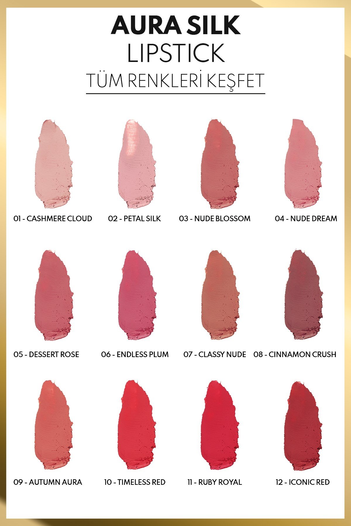 Note Aura Silk Lipstick  01 Cashmere Cloud Kremsi Yarı Parlak Ruj - Nude-30111593