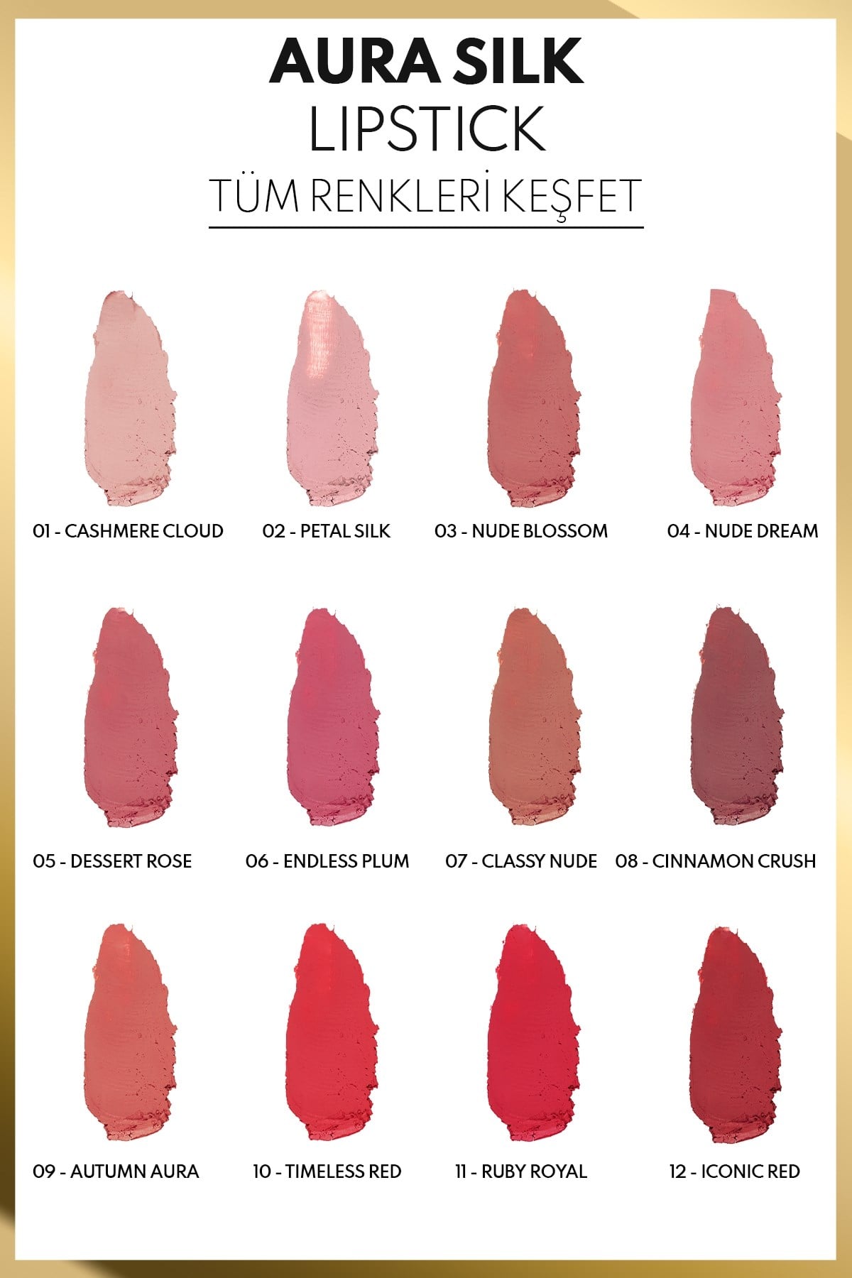 Note Aura Silk Lipstick 10 Timeless Red Kremsi Yarı Parlak Ruj - Kırmızı-30111602