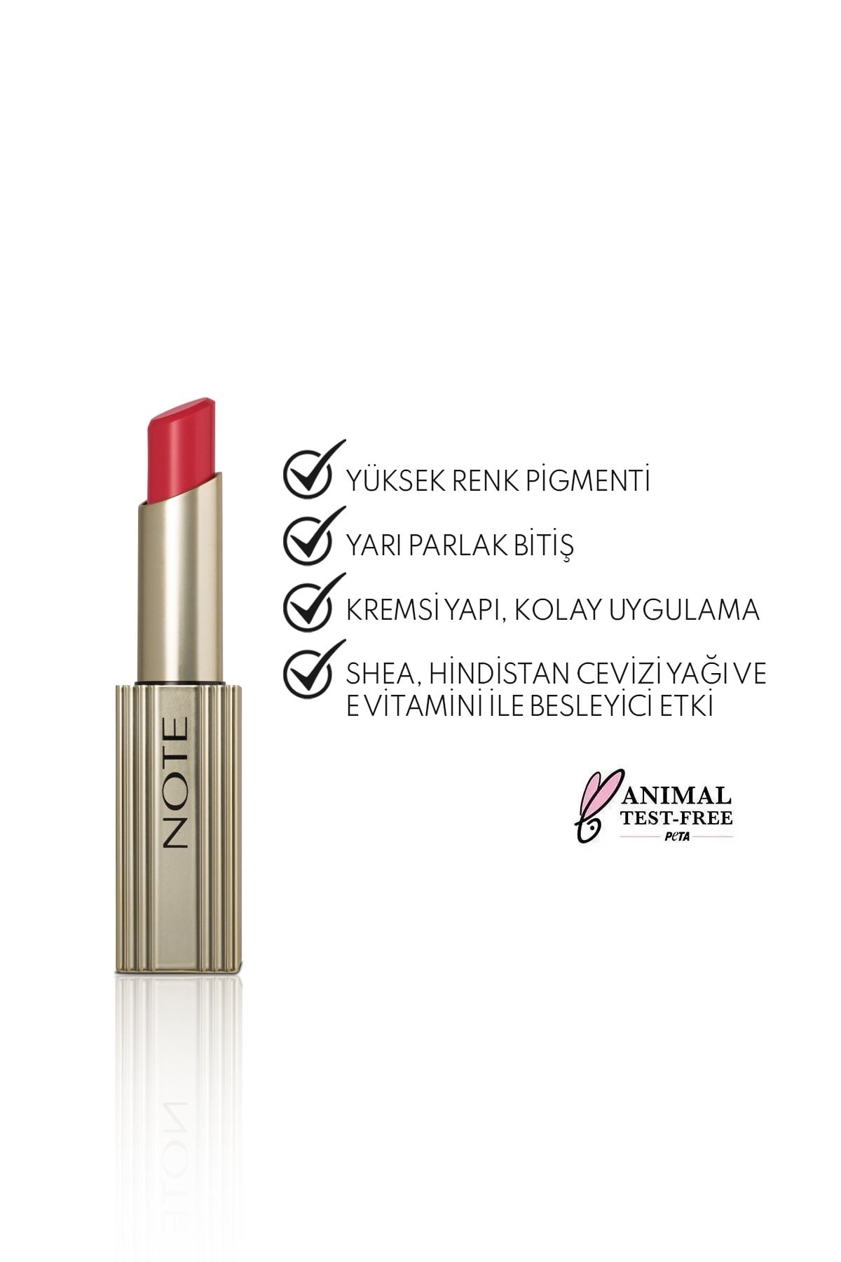 Note Aura Silk Lipstick 12 Iconic Red Kremsi Yarı Parlak Ruj - Kırmızı-30111604