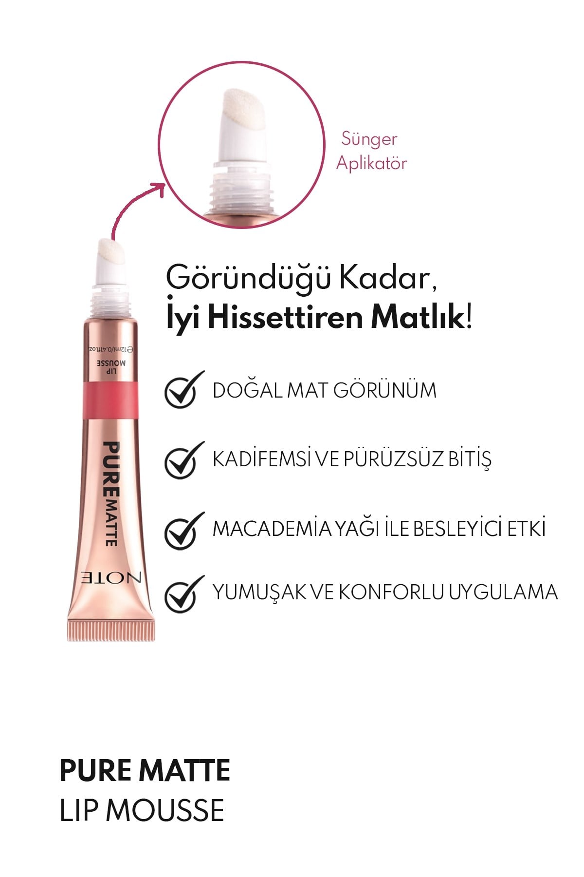 Note Pure Matte Lip Mousse 50 Cherry Wine Kadifemsi Mat Likit Ruj - Kırmızı-30111665