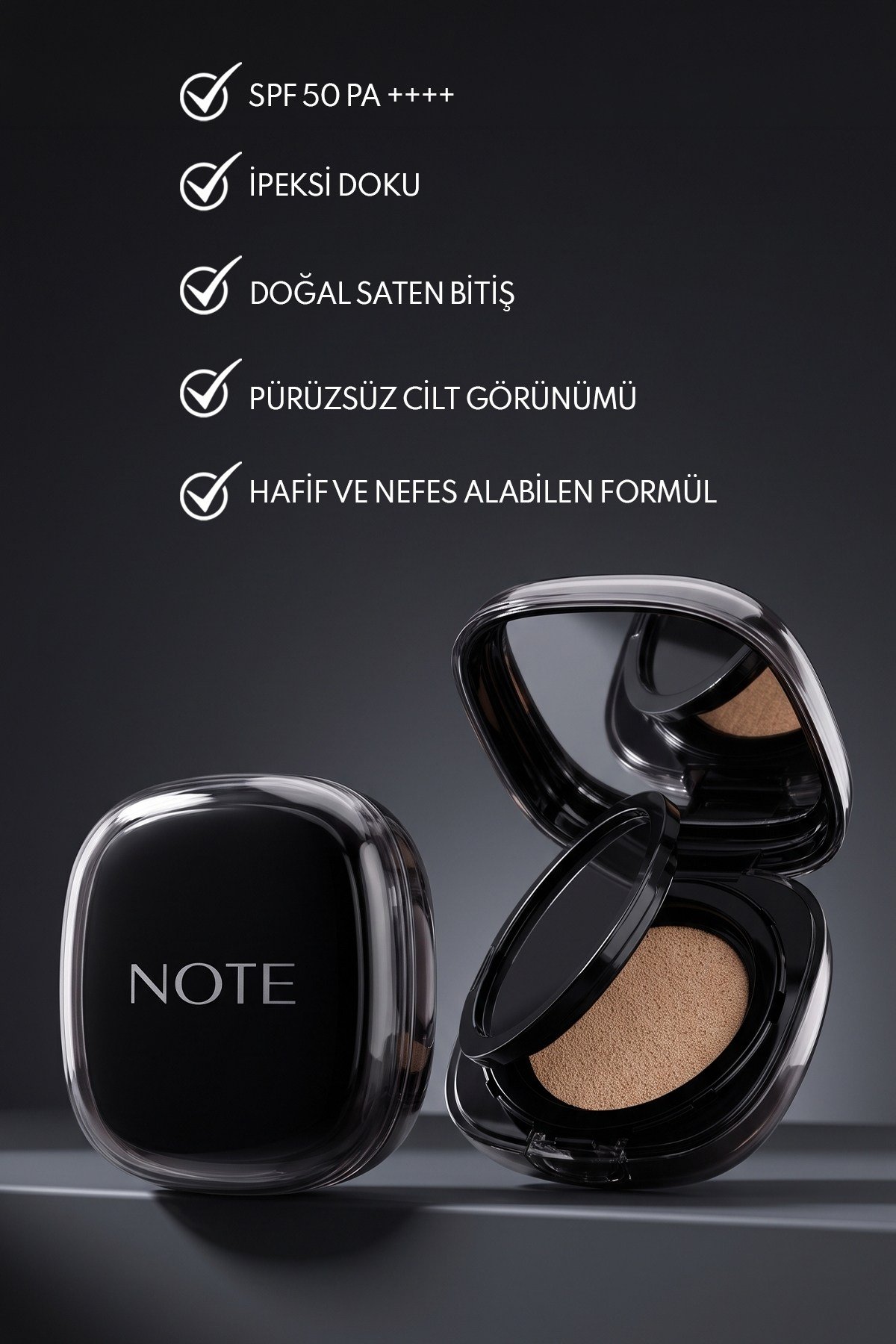 Note Cushion Foundation SPF 50 PA++++ Yoğun Kapatıcı, Doğal Saten Bitişli Fondöten – 120 Dark Koyu-30111686