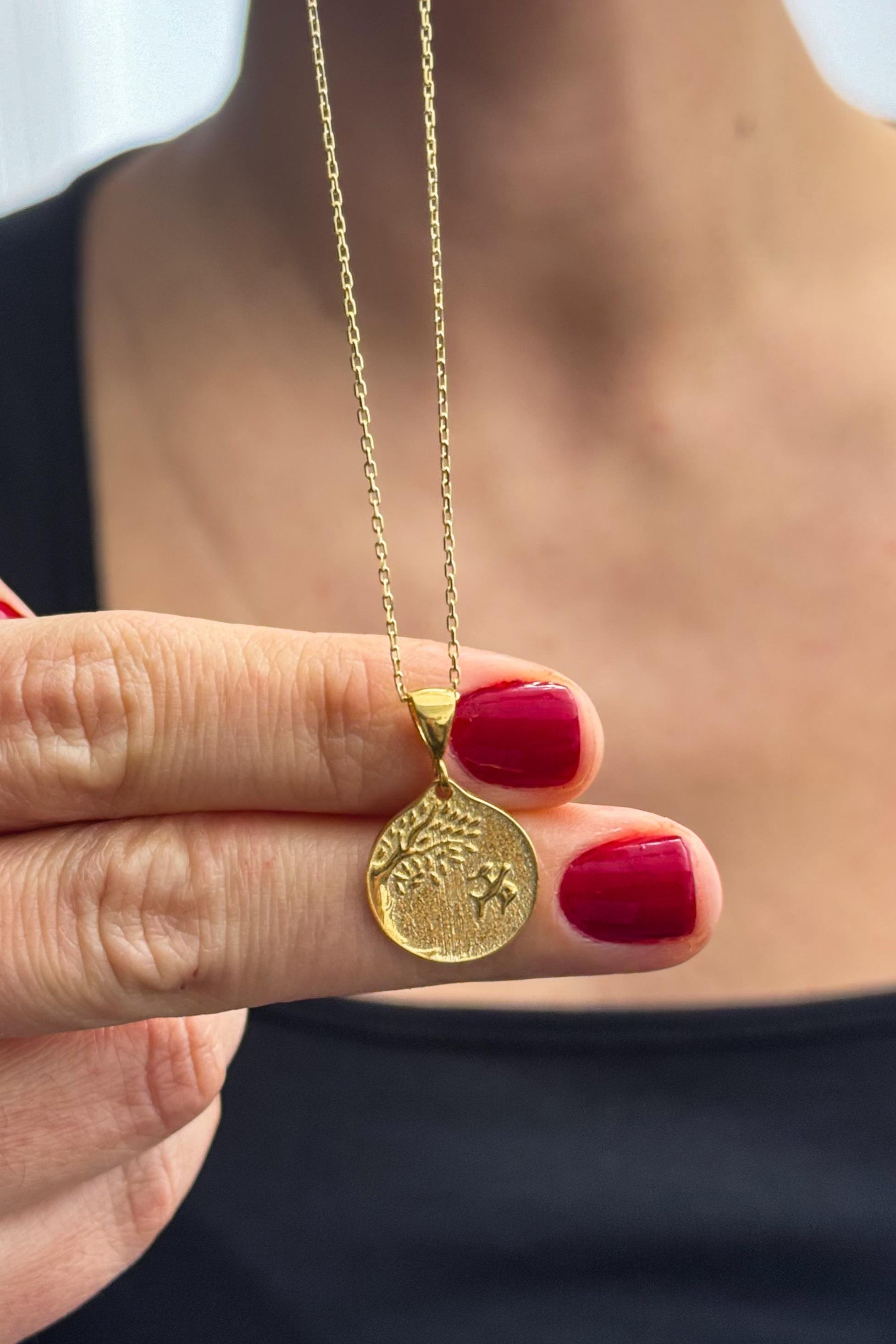 Ağaç ve Martı Kolye Gümüş Üzeri Altın Kaplama  El Yapımı