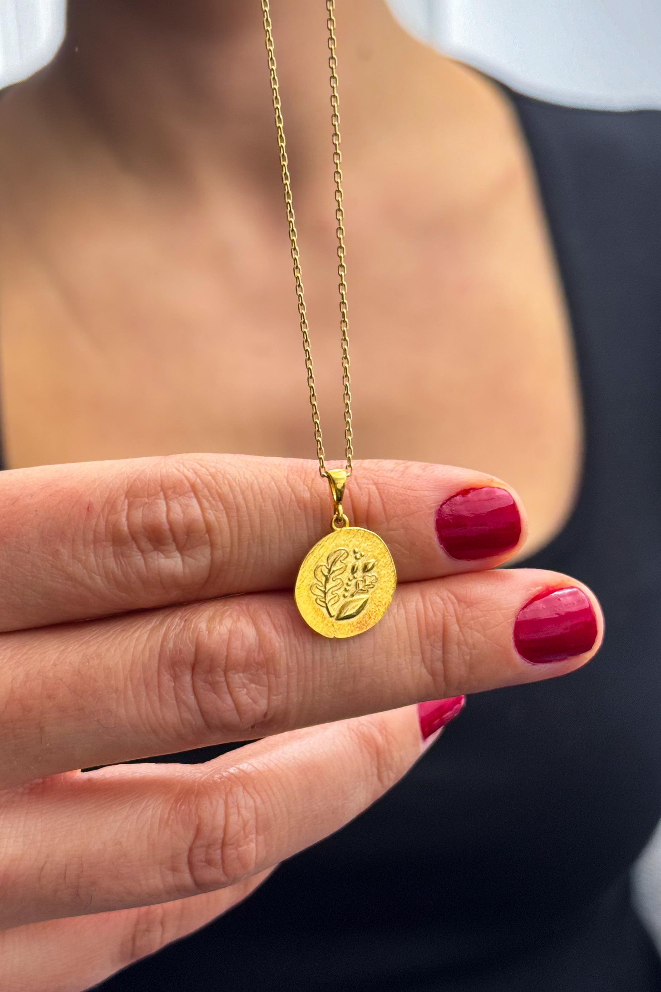 Akasya Kolye Gümüş Üzeri Altın Kaplama El Yapımı