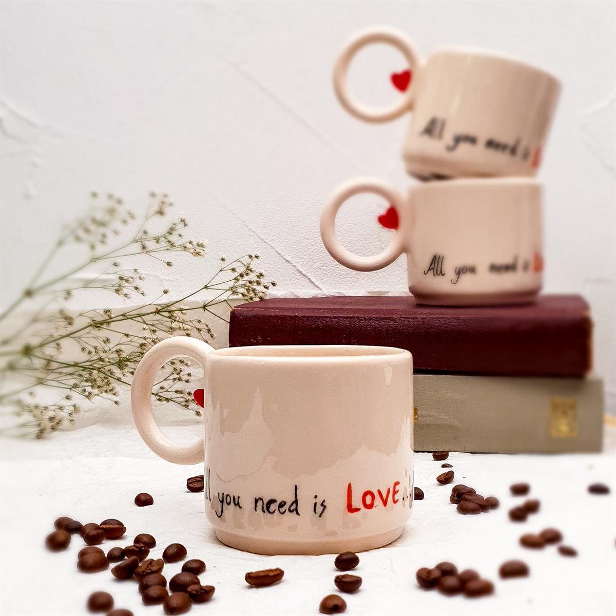 All You Need Is Love Fincan - El Yapımı Seramik - Büyük Kulplu