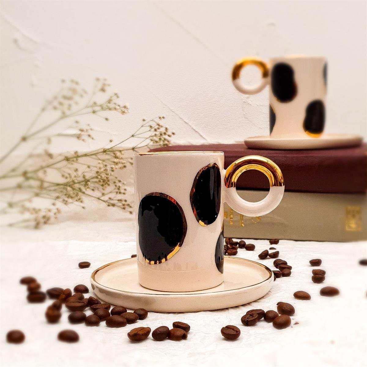 Animal Print Türk Kahvesi Fincanı - 24K Altın Detaylı