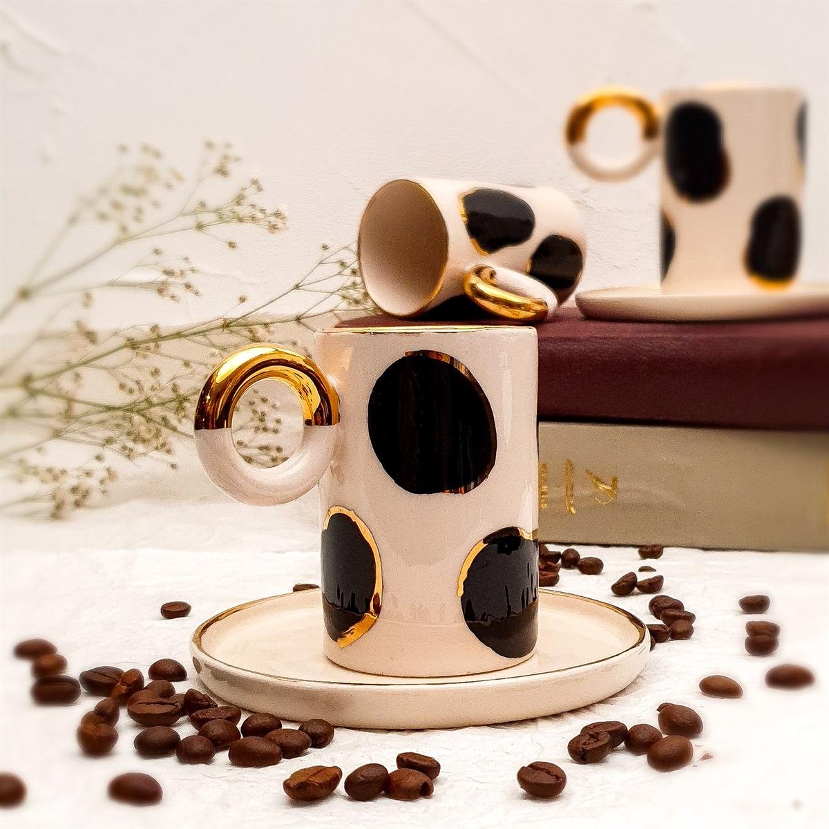 Animal Print Türk Kahvesi Fincanı - 24K Altın Detaylı