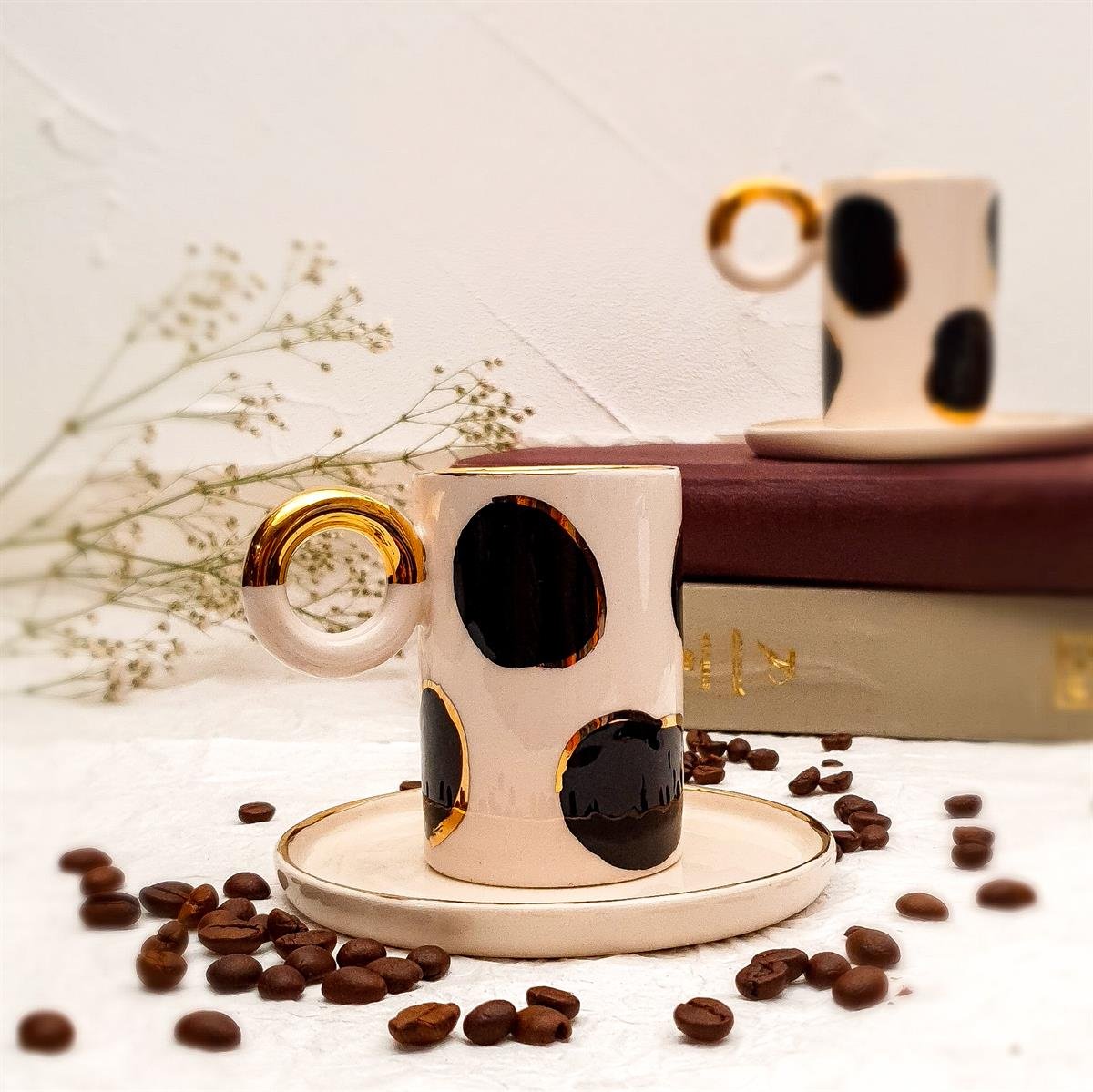 Animal Print Türk Kahvesi Fincanı - 24K Altın Detaylı