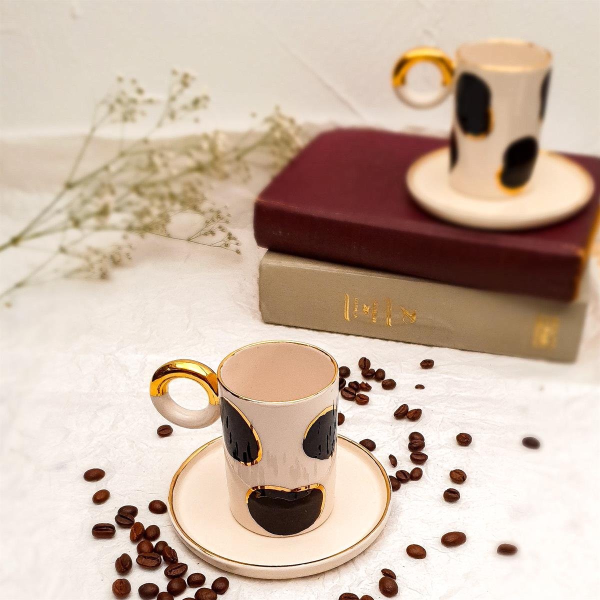 Animal Print Türk Kahvesi Fincanı - 24K Altın Detaylı