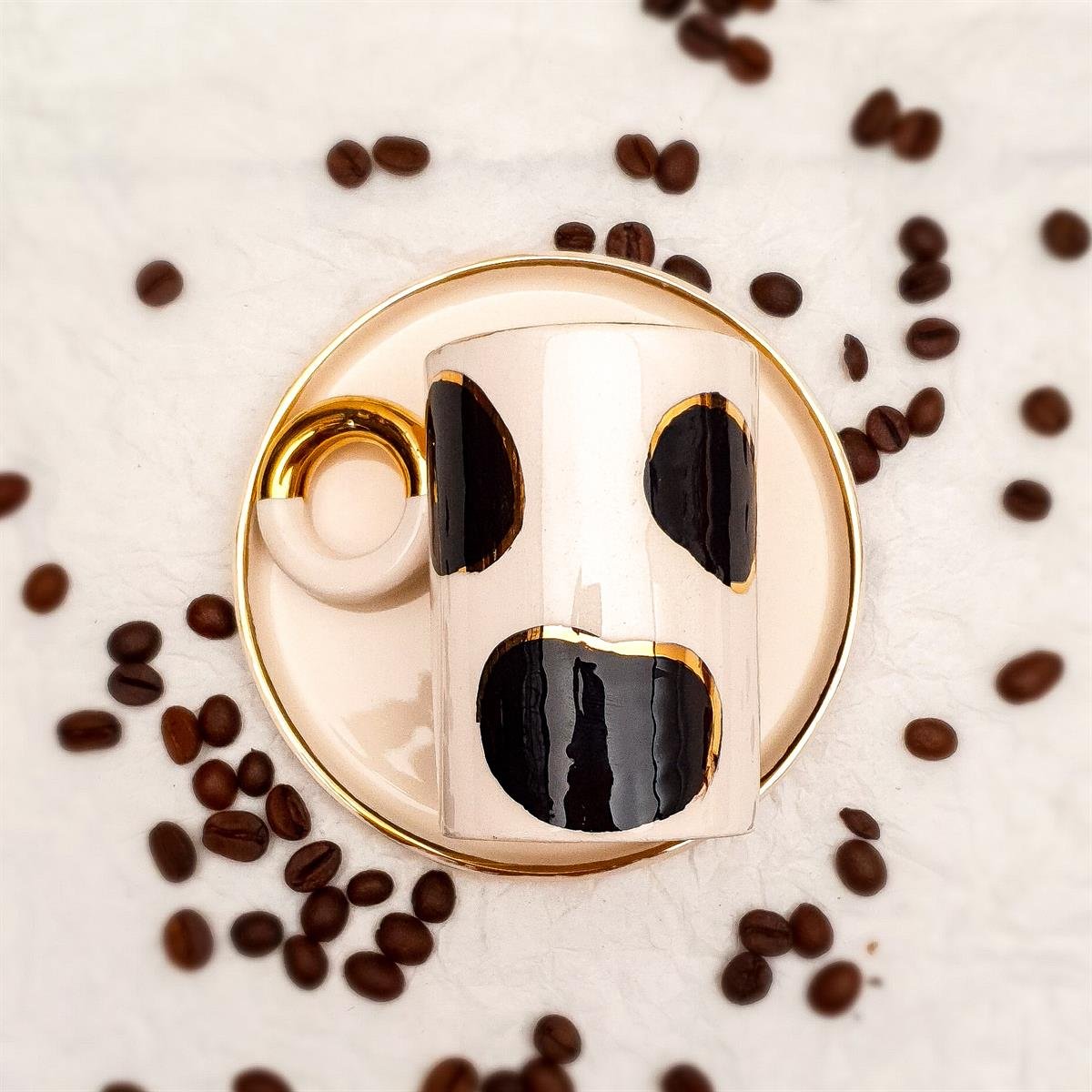 Animal Print Türk Kahvesi Fincanı - 24K Altın Detaylı