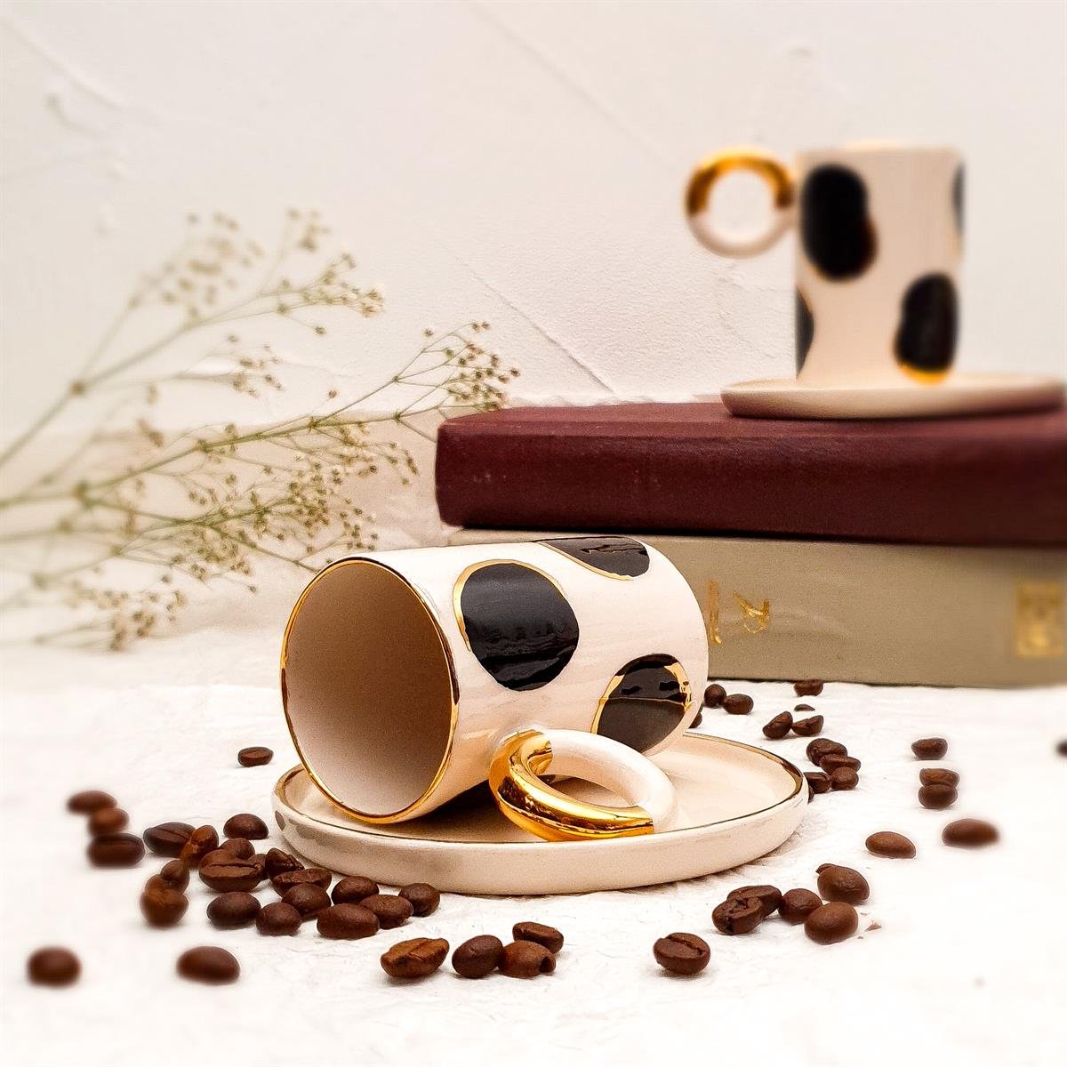 Animal Print Türk Kahvesi Fincanı - 24K Altın Detaylı