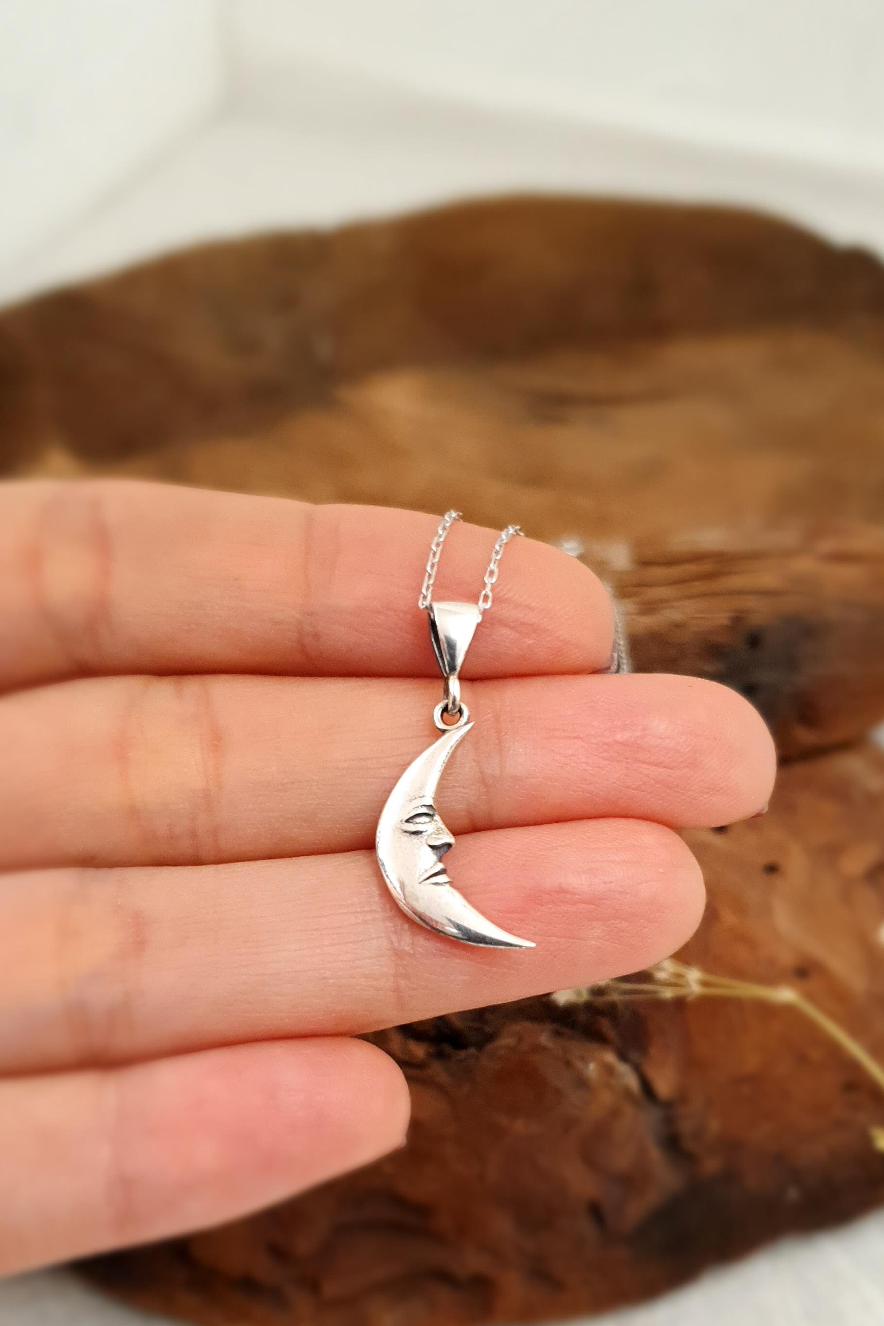 Ay Kolye Gümüş El Yapımı