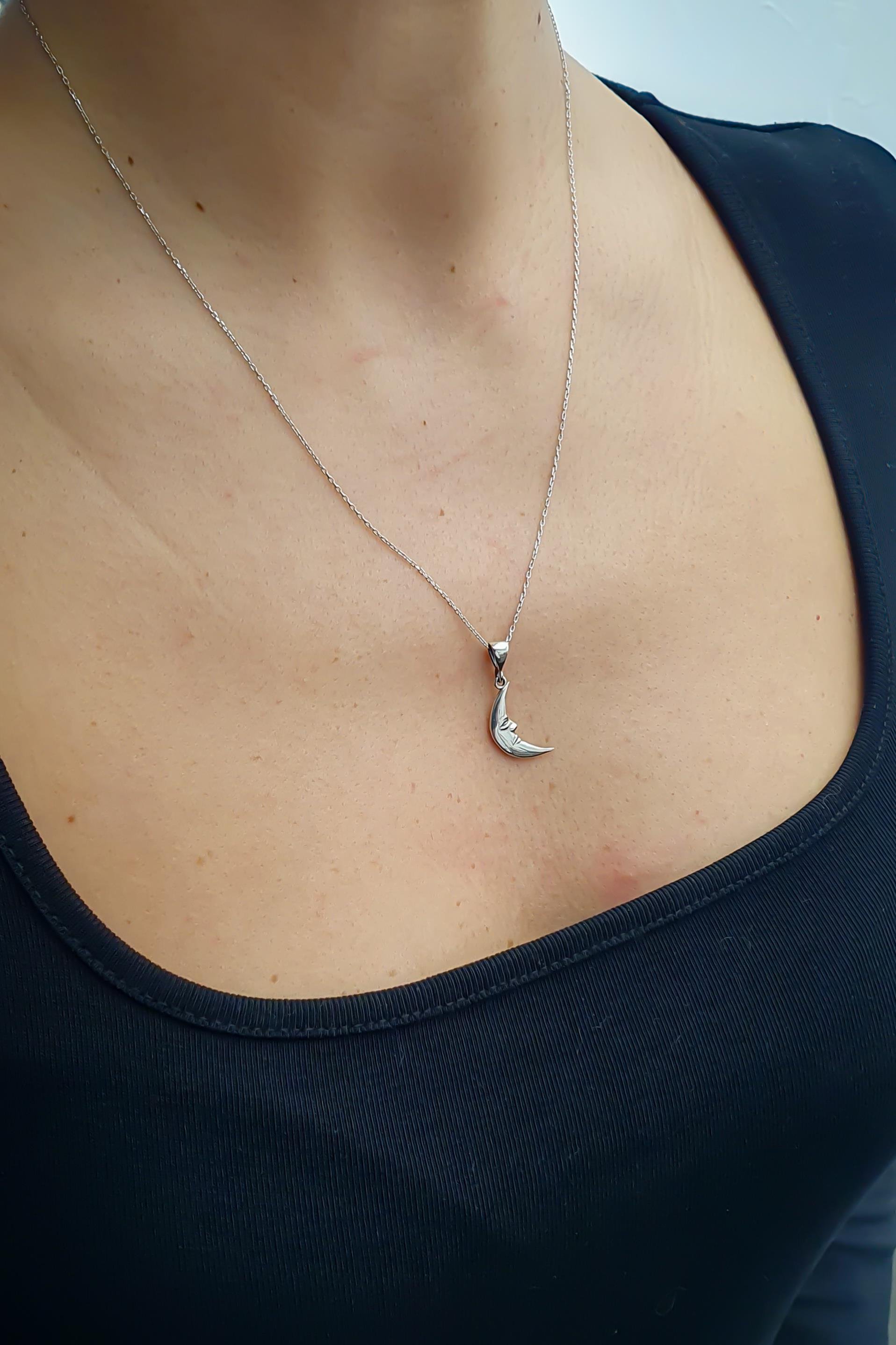 Ay Kolye Gümüş El Yapımı