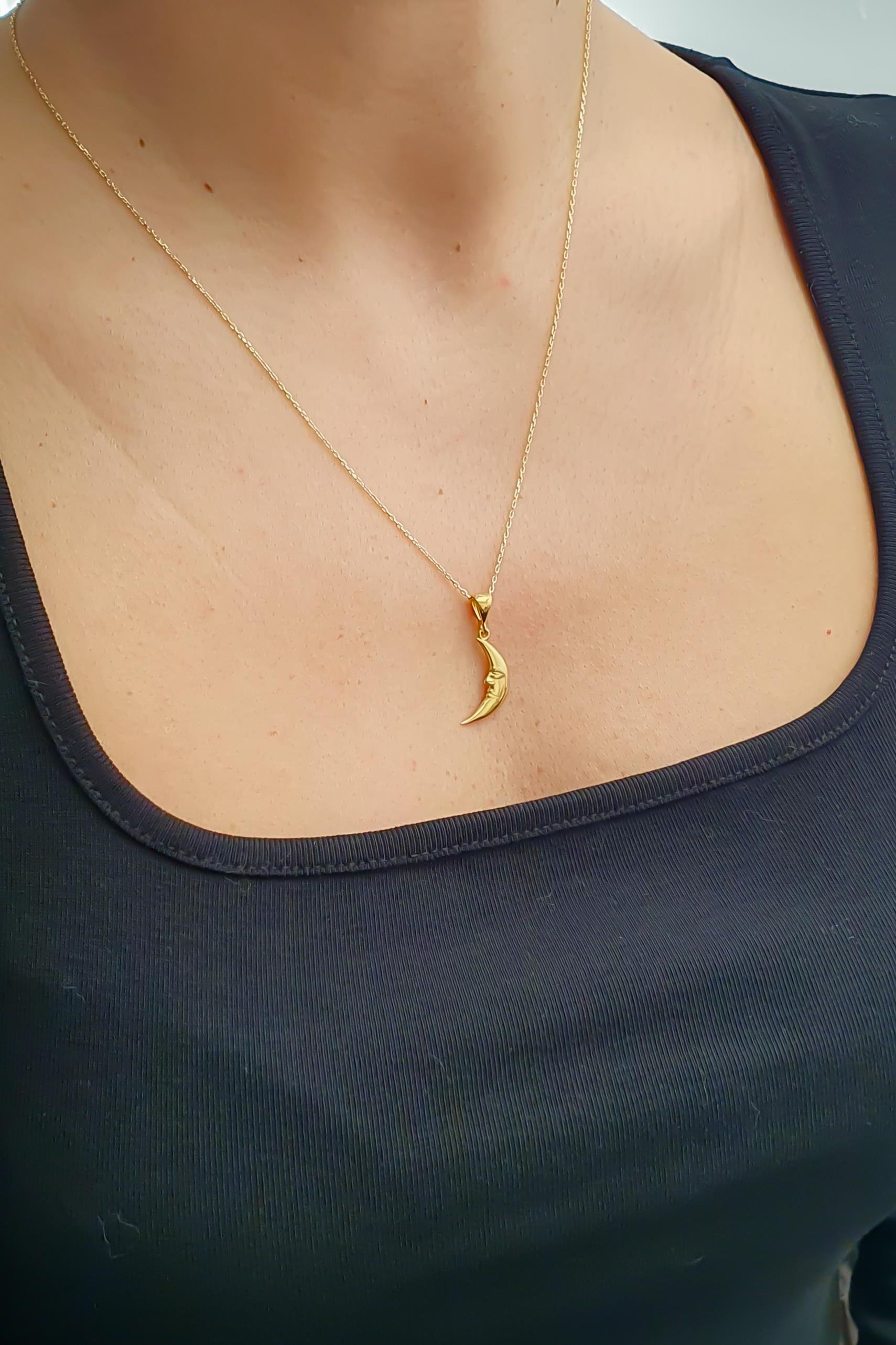 Ay Kolye Gümüş Üzeri Altın Kaplama El Yapımı