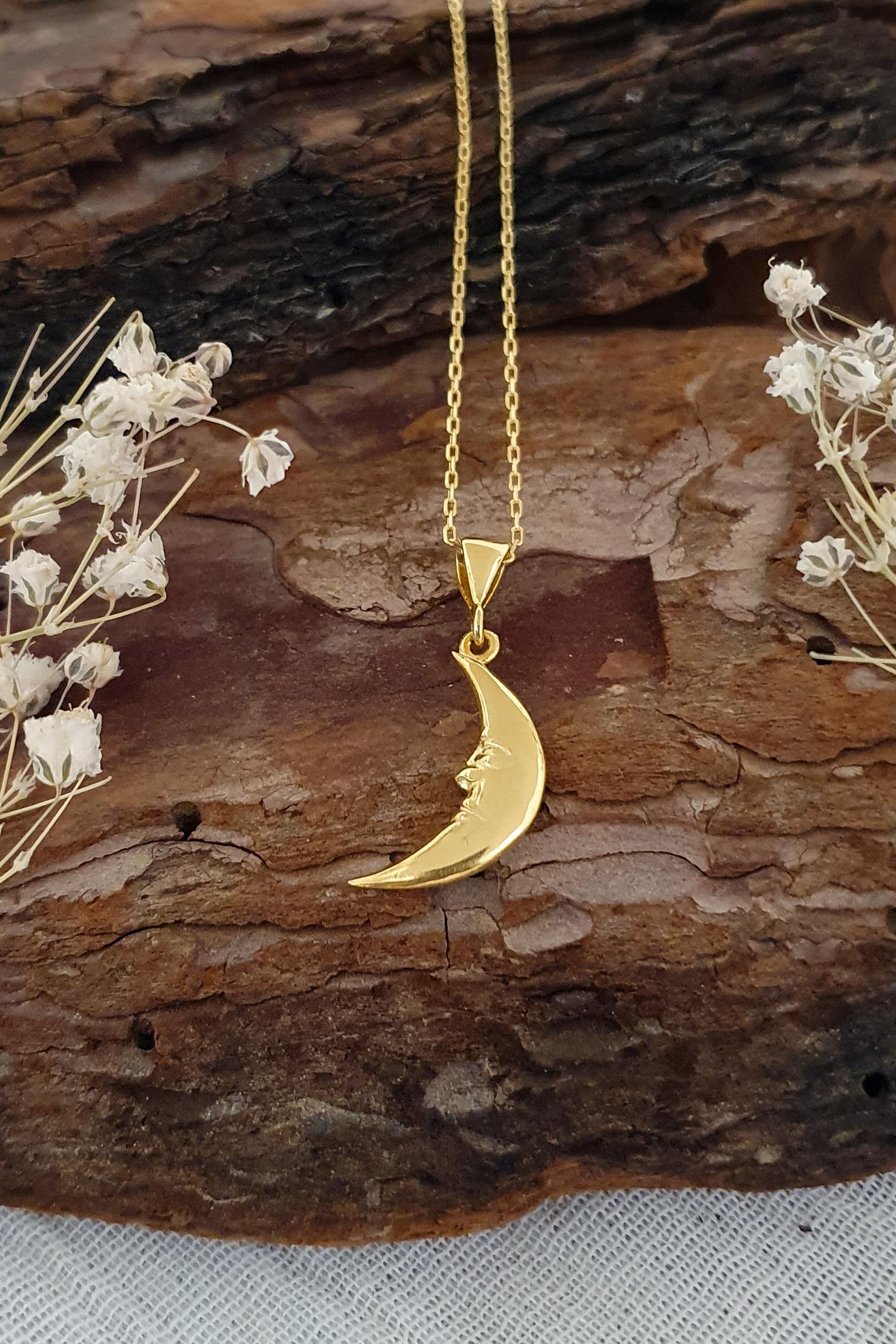 Ay Kolye Gümüş Üzeri Altın Kaplama El Yapımı