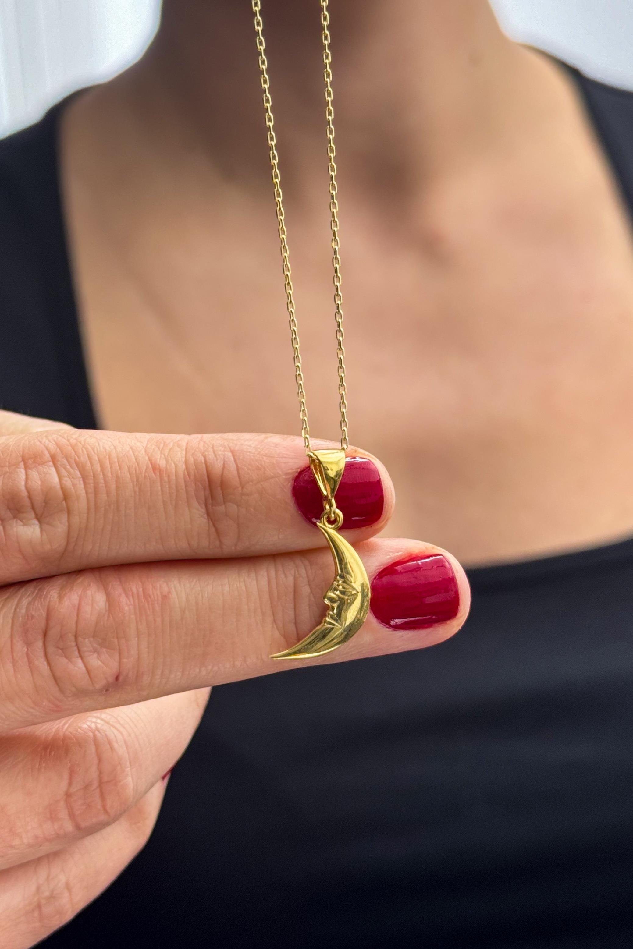 Ay Kolye Gümüş Üzeri Altın Kaplama El Yapımı