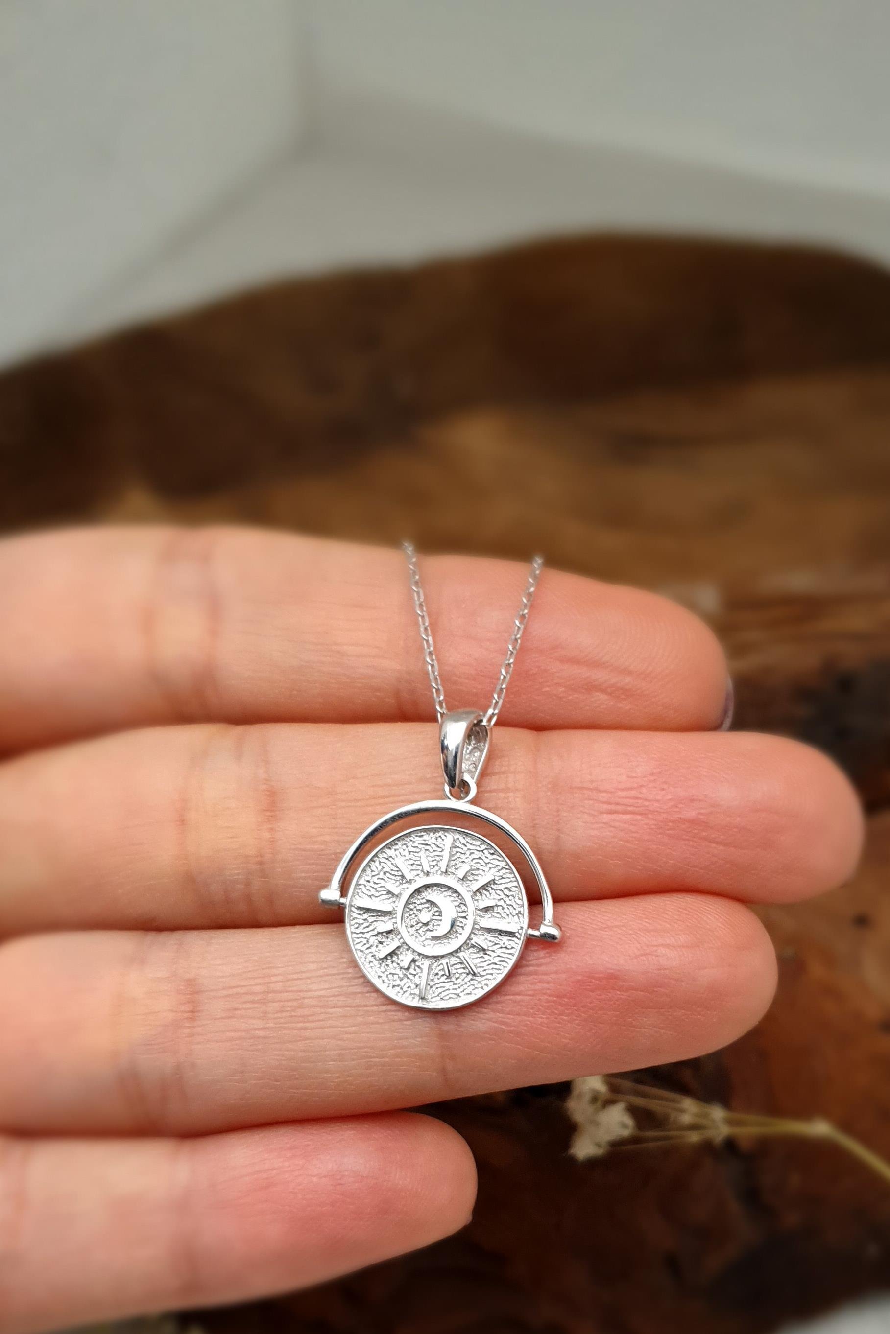 Ay ve Güneş Kolye Gümüş El Yapımı