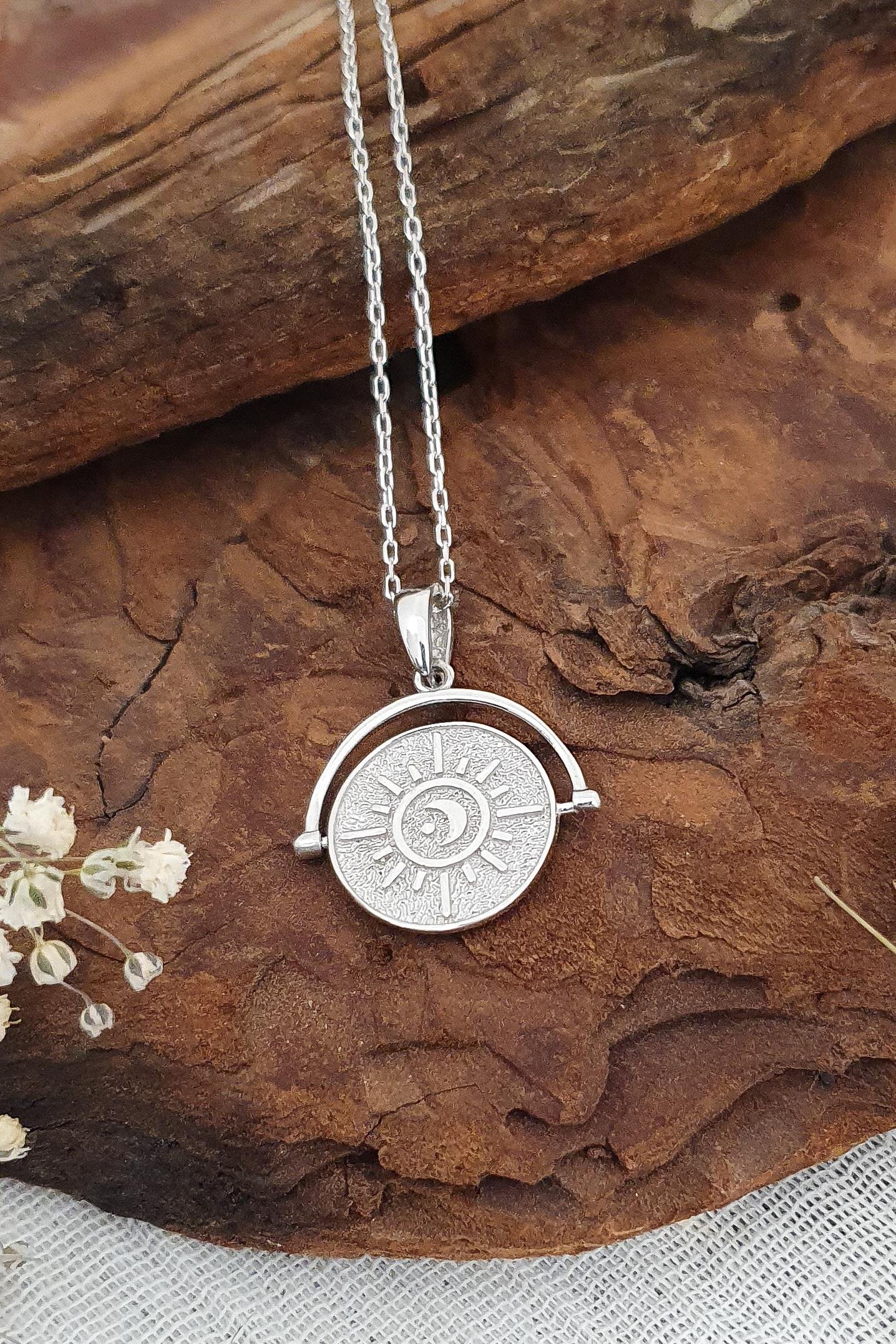 Ay ve Güneş Kolye Gümüş El Yapımı