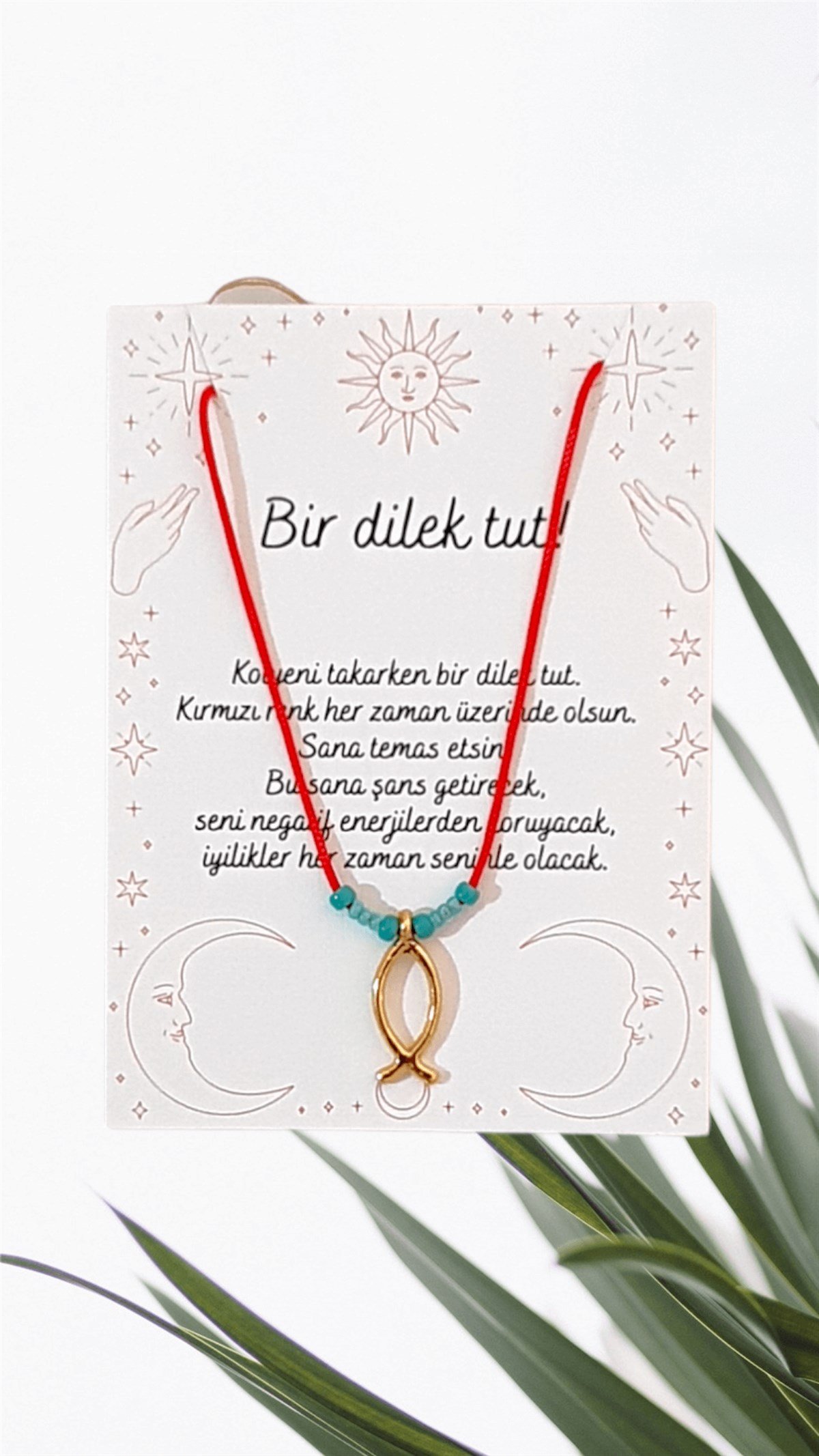 Balık Figürlü Şans Kolyesi - Kırmızı İp Kolye - Dilek Kolyesi